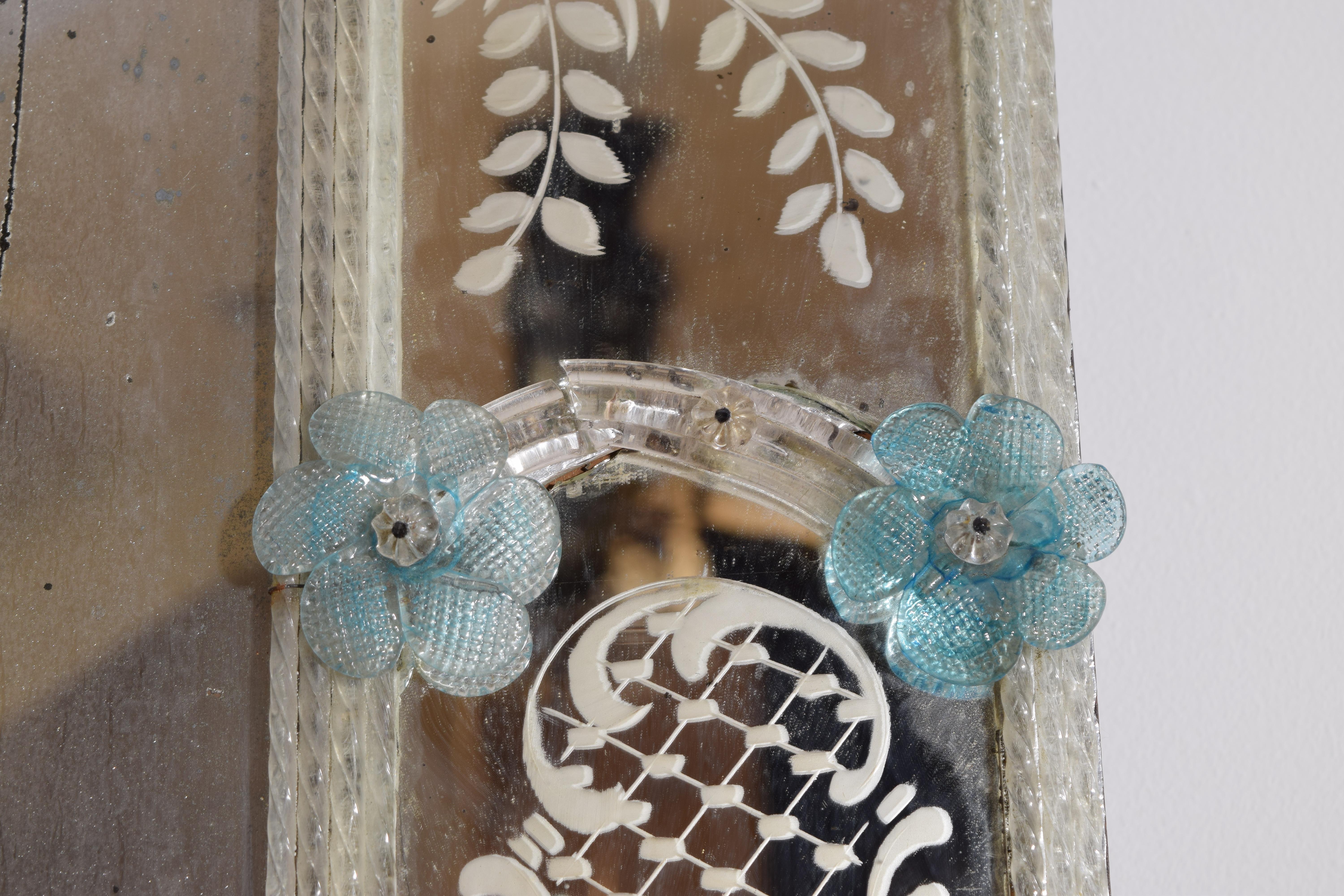 Italian, Piemontese, Rococo Style Etched and Colored Glass Mirror, ca. 1875 For Sale 3