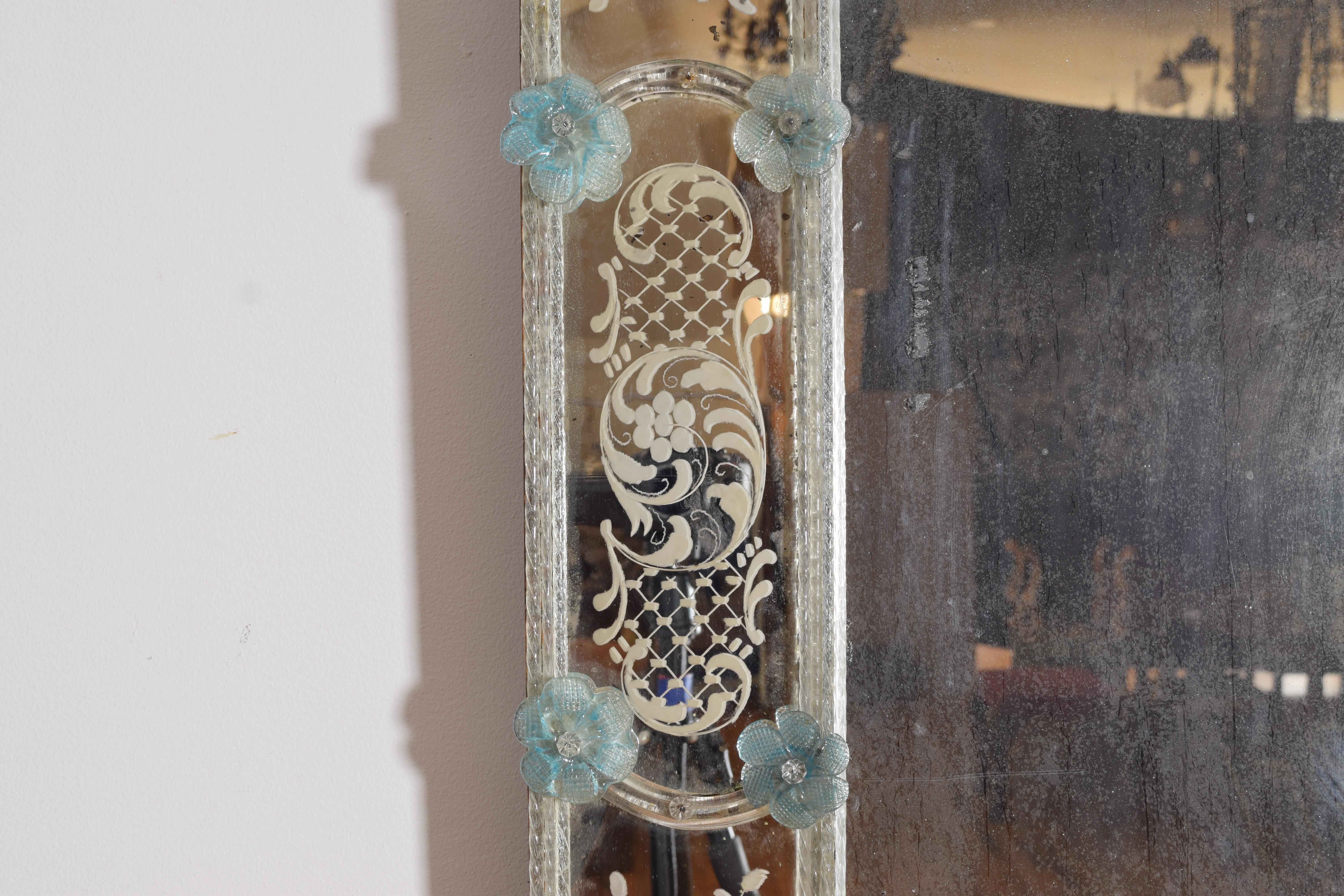 Italian, Piemontese, Rococo Style Etched and Colored Glass Mirror, ca. 1875 For Sale 4