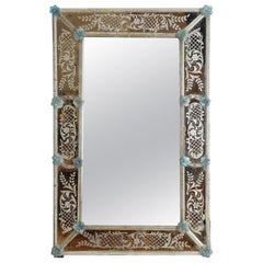 Italian, Piemontese, Rococo Style Etched and Colored Glass Mirror, ca. 1875