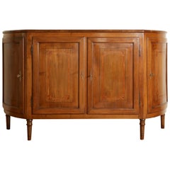Credenza Sagomata italiana, piamontesa, neoclásica de nogal y marquetería, 4 puertas, c.1800
