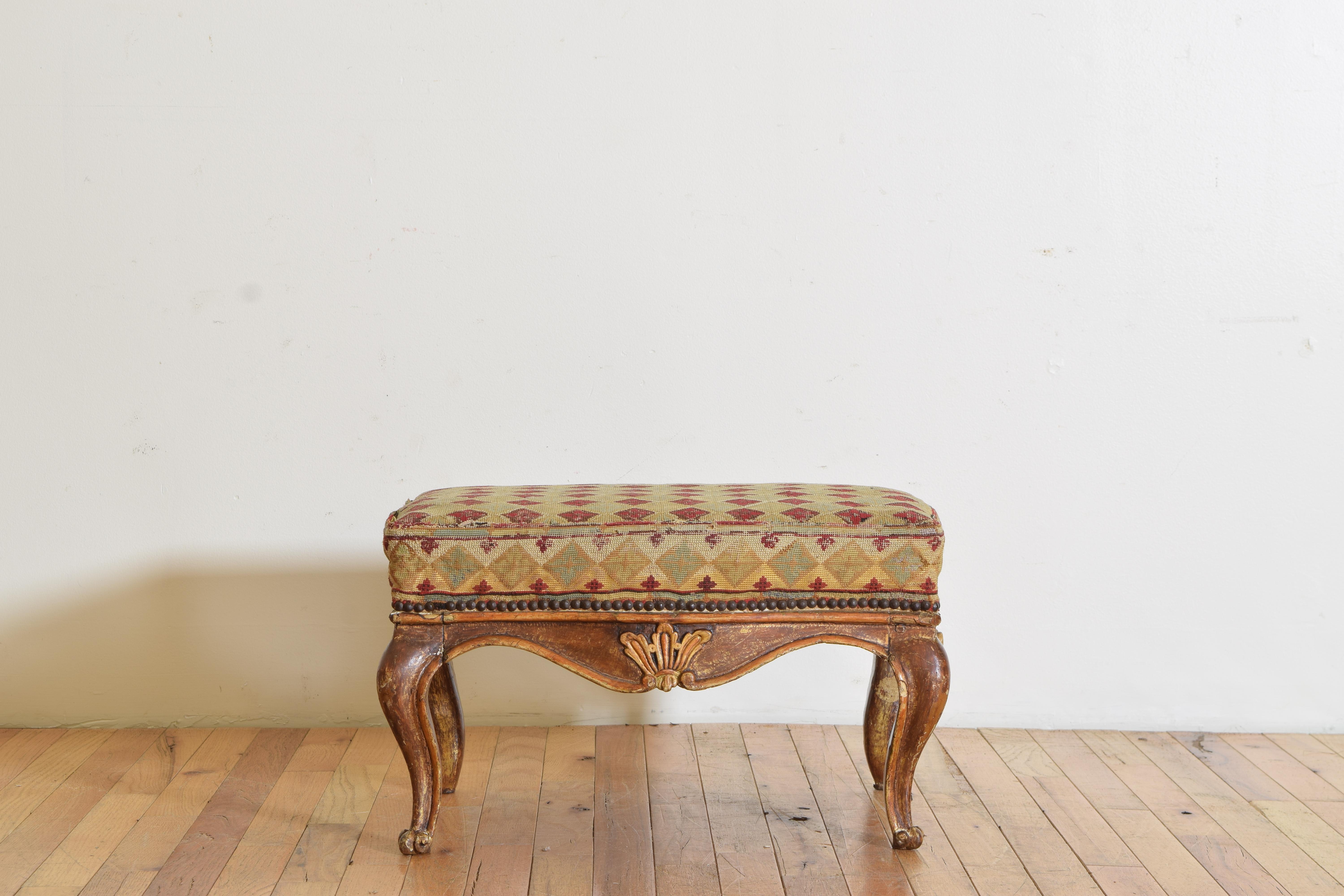 Louis XV Italian, Piemontese, Rococo Period Lacquered and Gilded Footstool, Mid 18th Cen. For Sale