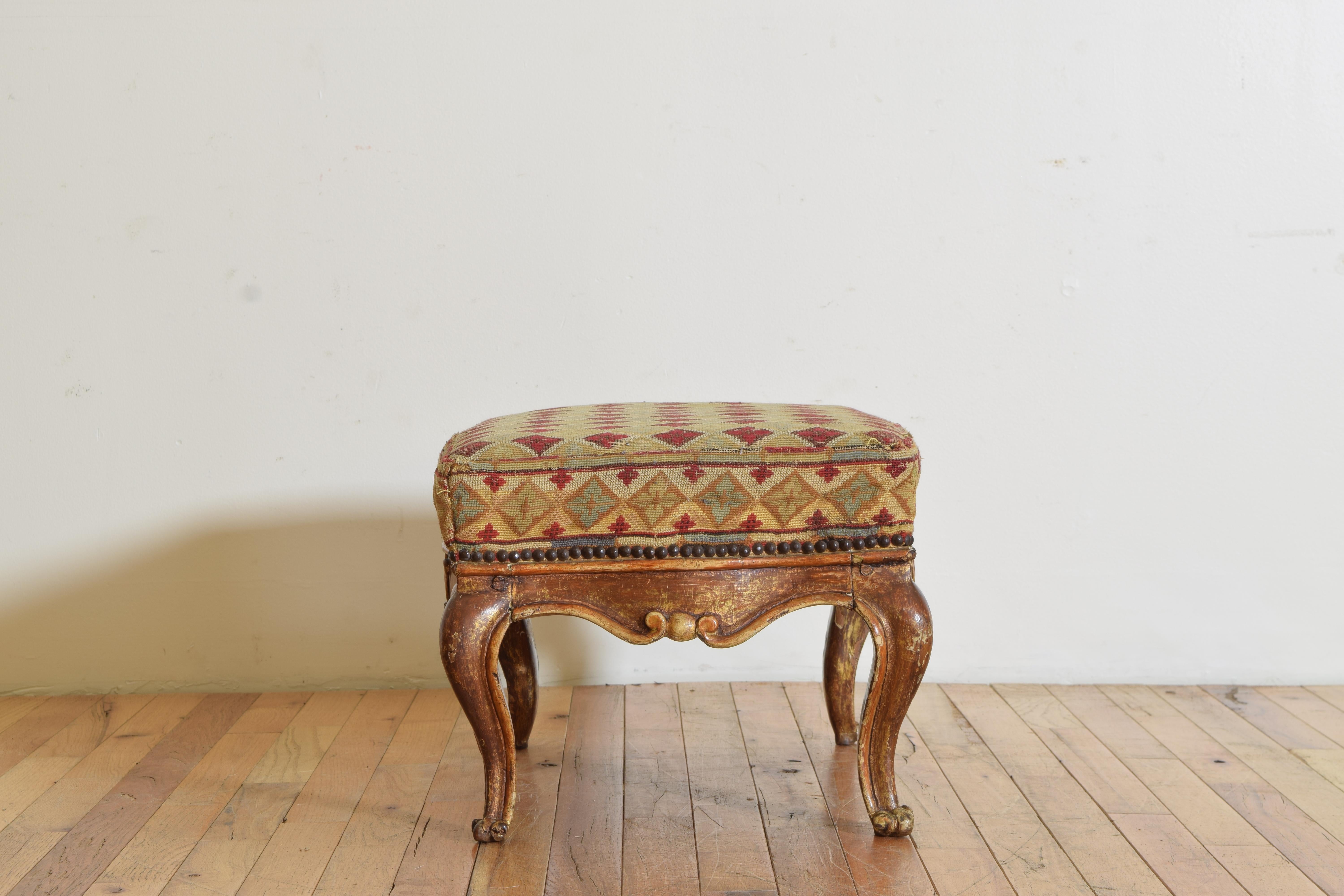 18th Century Italian, Piemontese, Rococo Period Lacquered and Gilded Footstool, Mid 18th Cen. For Sale