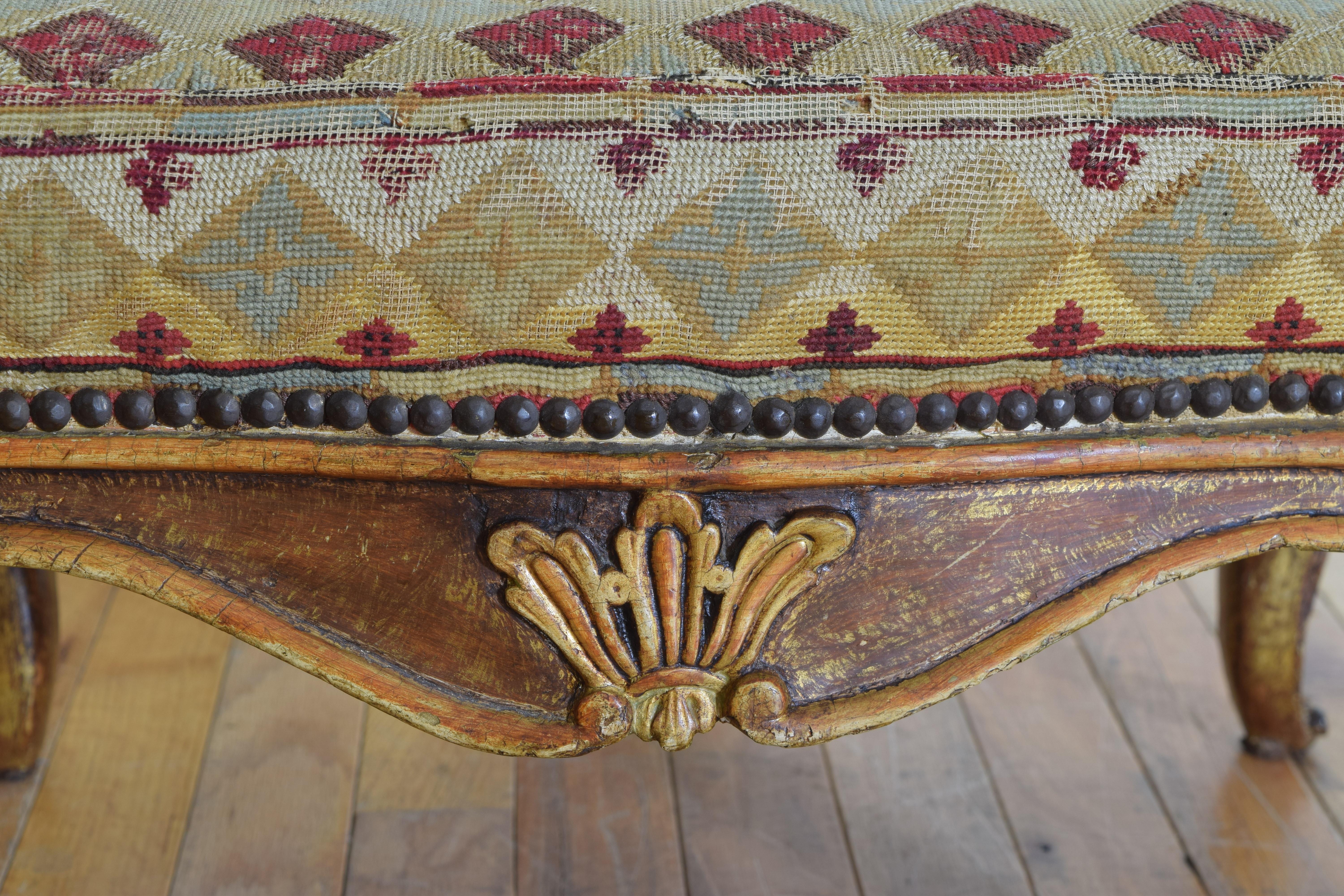 Italian, Piemontese, Rococo Period Lacquered and Gilded Footstool, Mid 18th Cen. For Sale 1