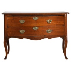 Commode à 2 tiroirs en noyer d'époque italienne, piémontaise et rococo, milieu du XVIIIe siècle