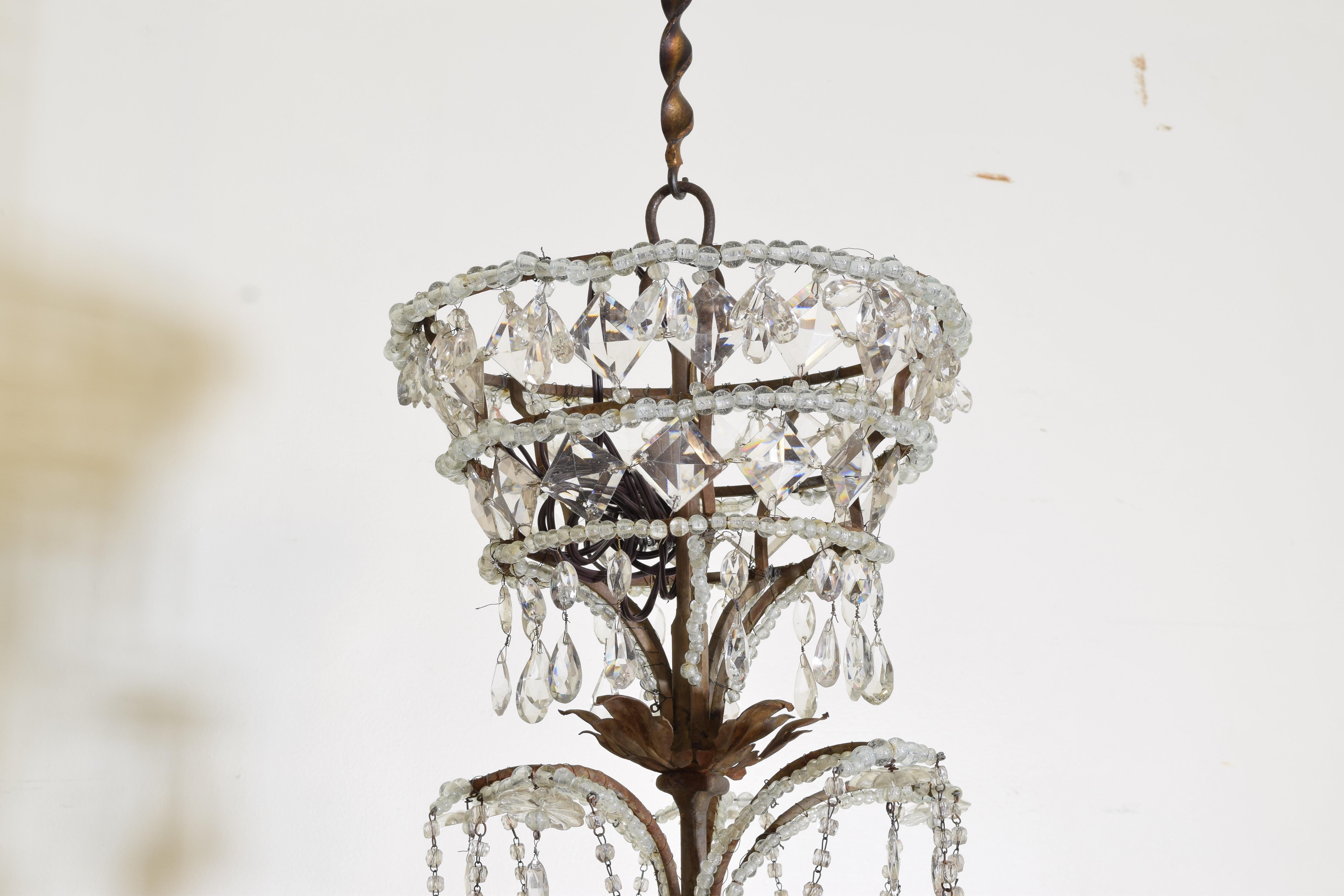 Italian, Piemontese, Rococo Revival Period Iron and Glass 10-Light Chandelier In Good Condition In Atlanta, GA