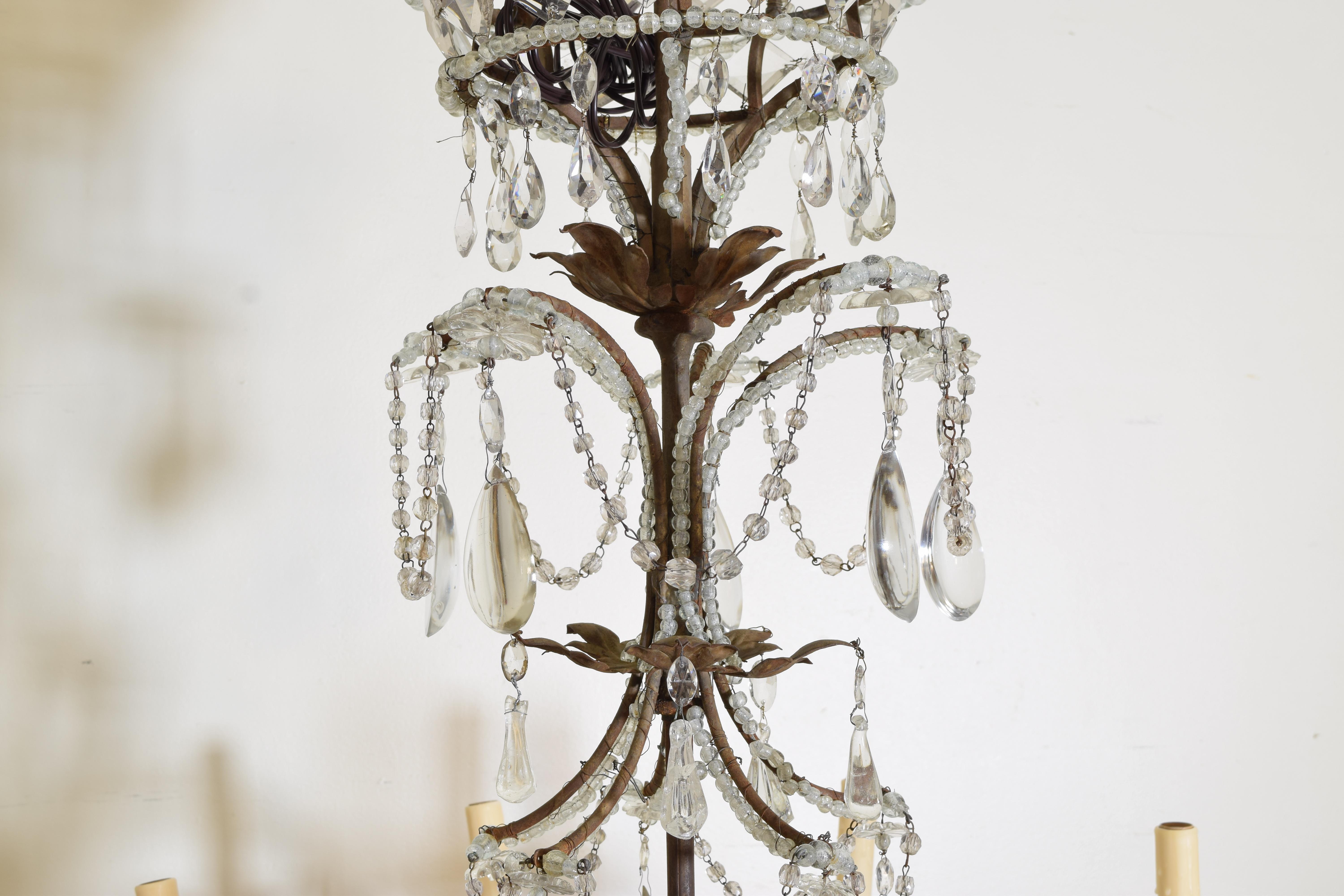Mid-19th Century Italian, Piemontese, Rococo Revival Period Iron and Glass 10-Light Chandelier