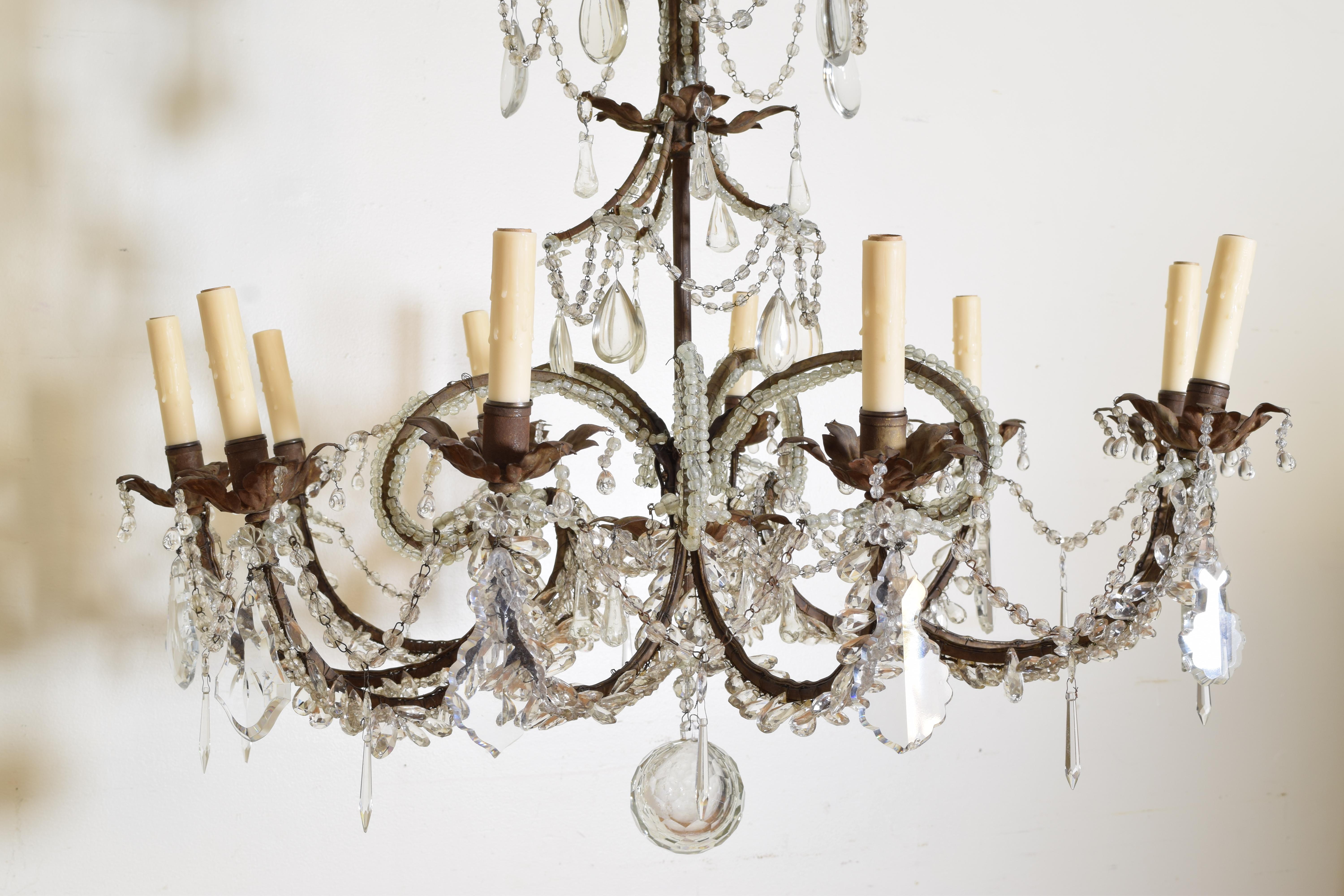 Italian, Piemontese, Rococo Revival Period Iron and Glass 10-Light Chandelier 3