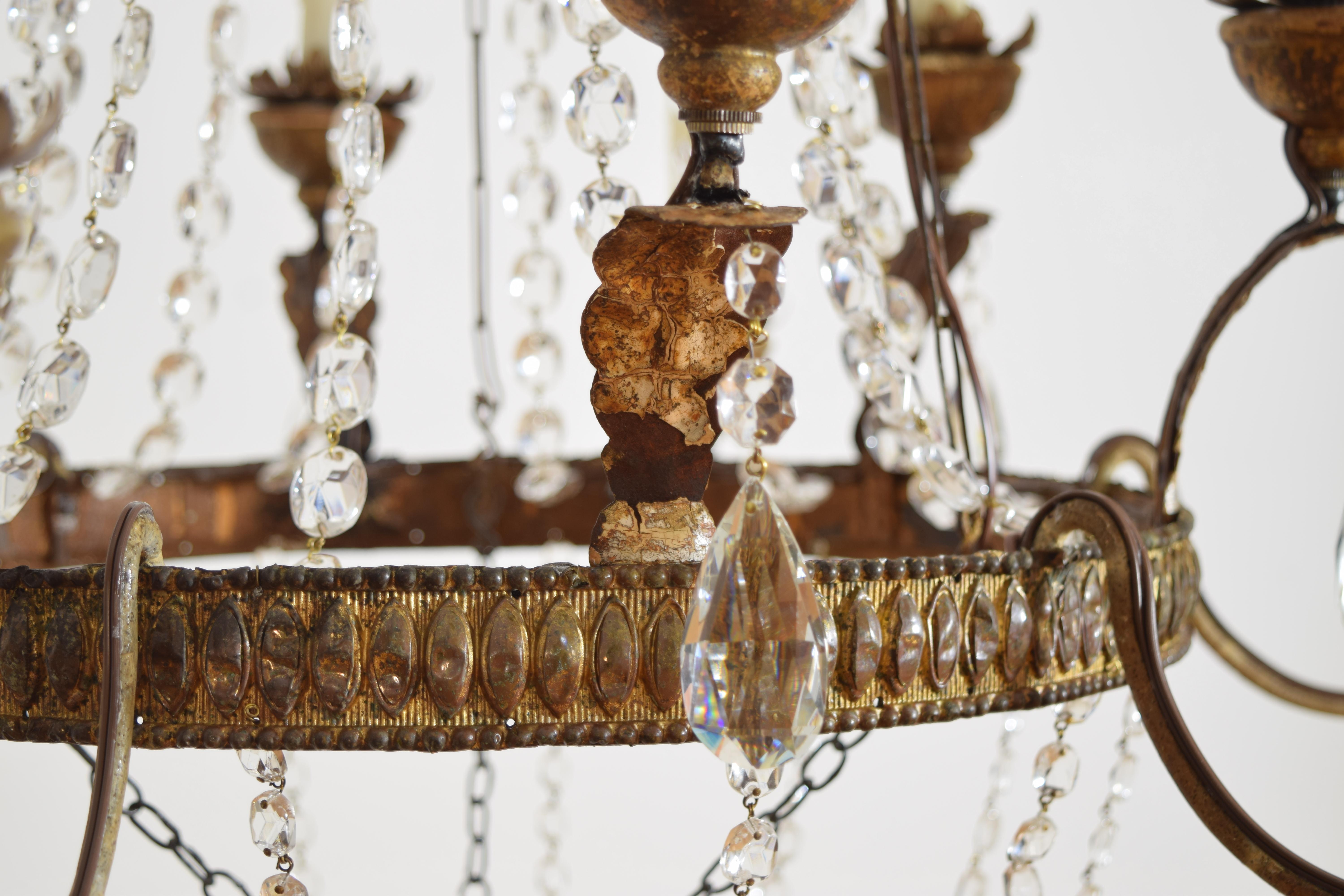 Italian, Piemontese, Silvered & Gilt Metal & Iron 12-Light Chandelier, ca. 1800 For Sale 5