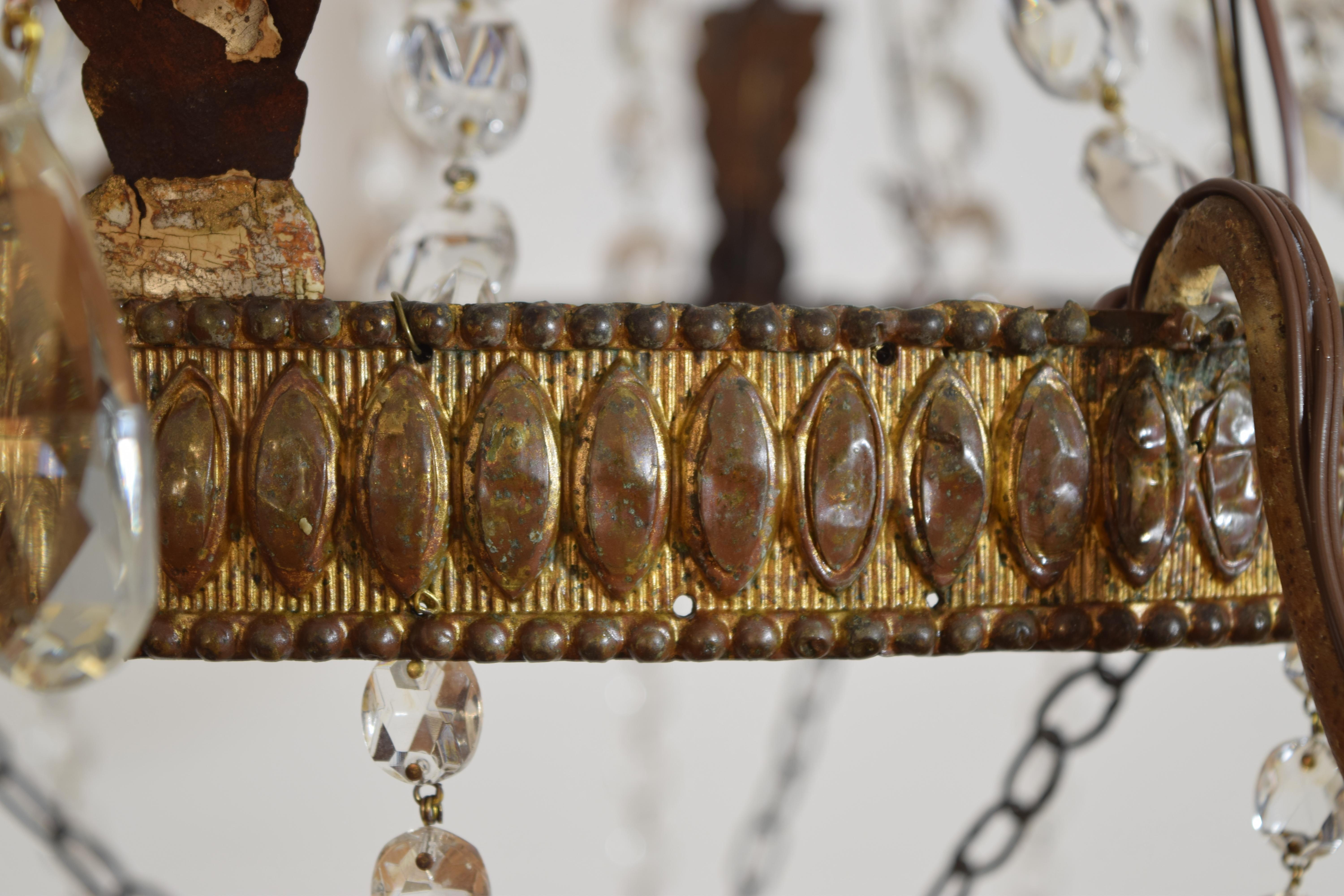 Italian, Piemontese, Silvered & Gilt Metal & Iron 12-Light Chandelier, ca. 1800 For Sale 6