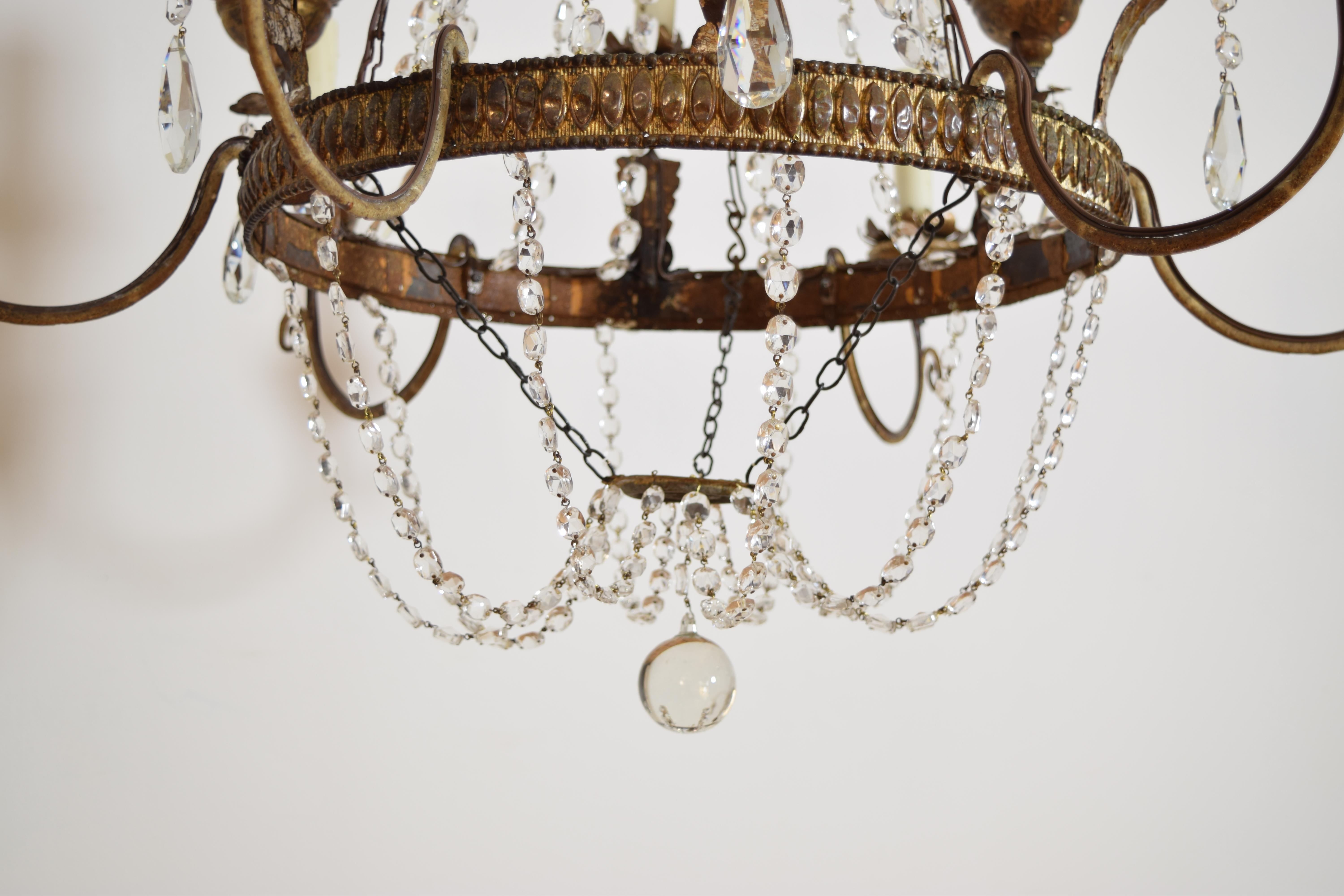 Italian, Piemontese, Silvered & Gilt Metal & Iron 12-Light Chandelier, ca. 1800 For Sale 7