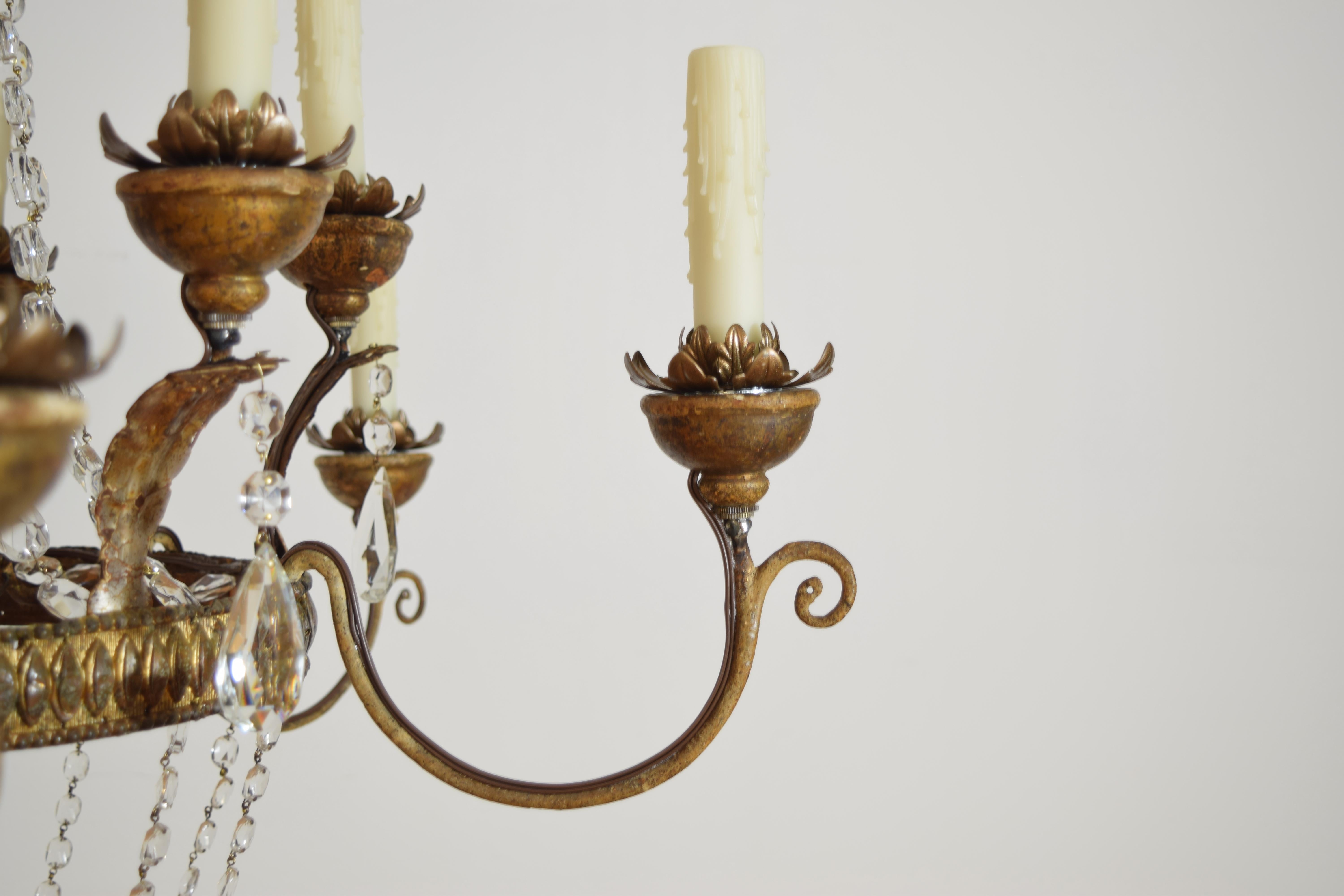 Italian, Piemontese, Silvered & Gilt Metal & Iron 12-Light Chandelier, ca. 1800 For Sale 3