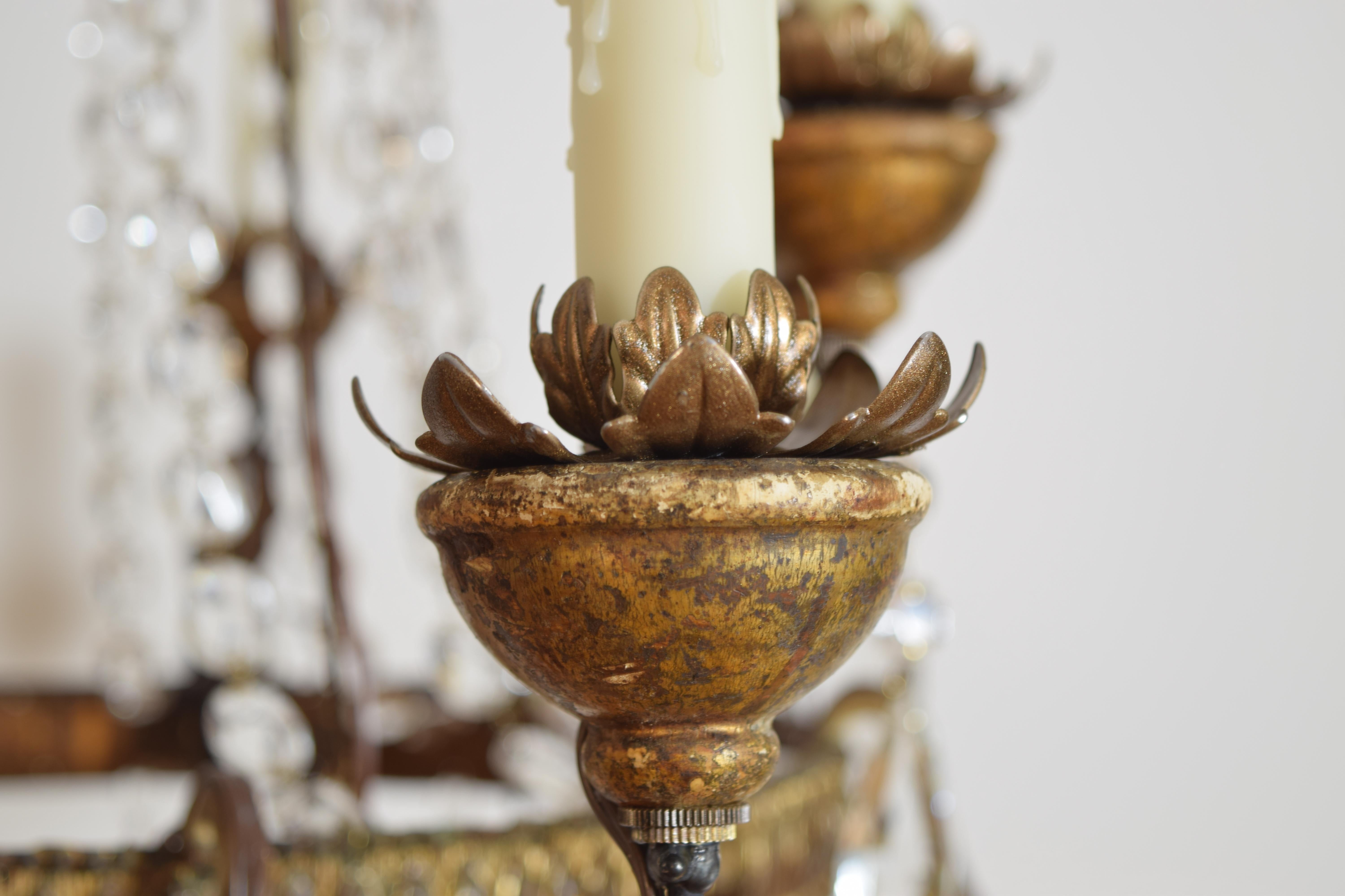 Italian, Piemontese, Silvered & Gilt Metal & Iron 12-Light Chandelier, ca. 1800 For Sale 4