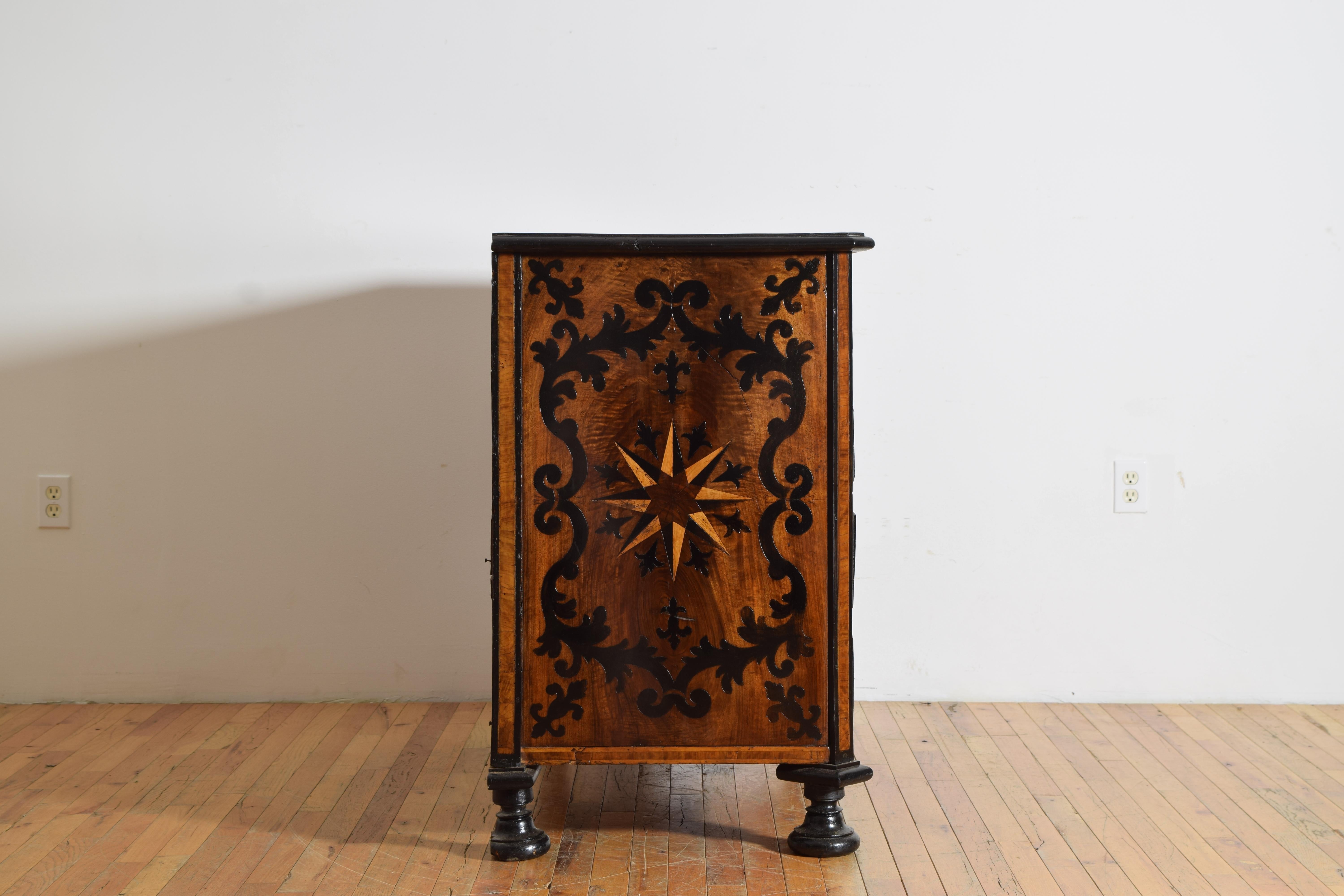 18th Century Italian, Piemontese, Walnut, Inlaid, & Ebonized 4-Drawer Commode, early 18th cen For Sale