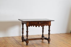Italian, Piemontese, Late LXIV Period Shaped Walnut 1-Drawer Table, ca 1730-1740