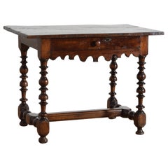 Italian, Piemontese, Late LXIV Period Shaped Walnut 1-Drawer Table, ca 1730-1740