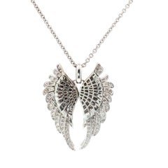 Italian Pierez 18K White Gold Diamond Angel Wings Pendant Approximately 3 Carats