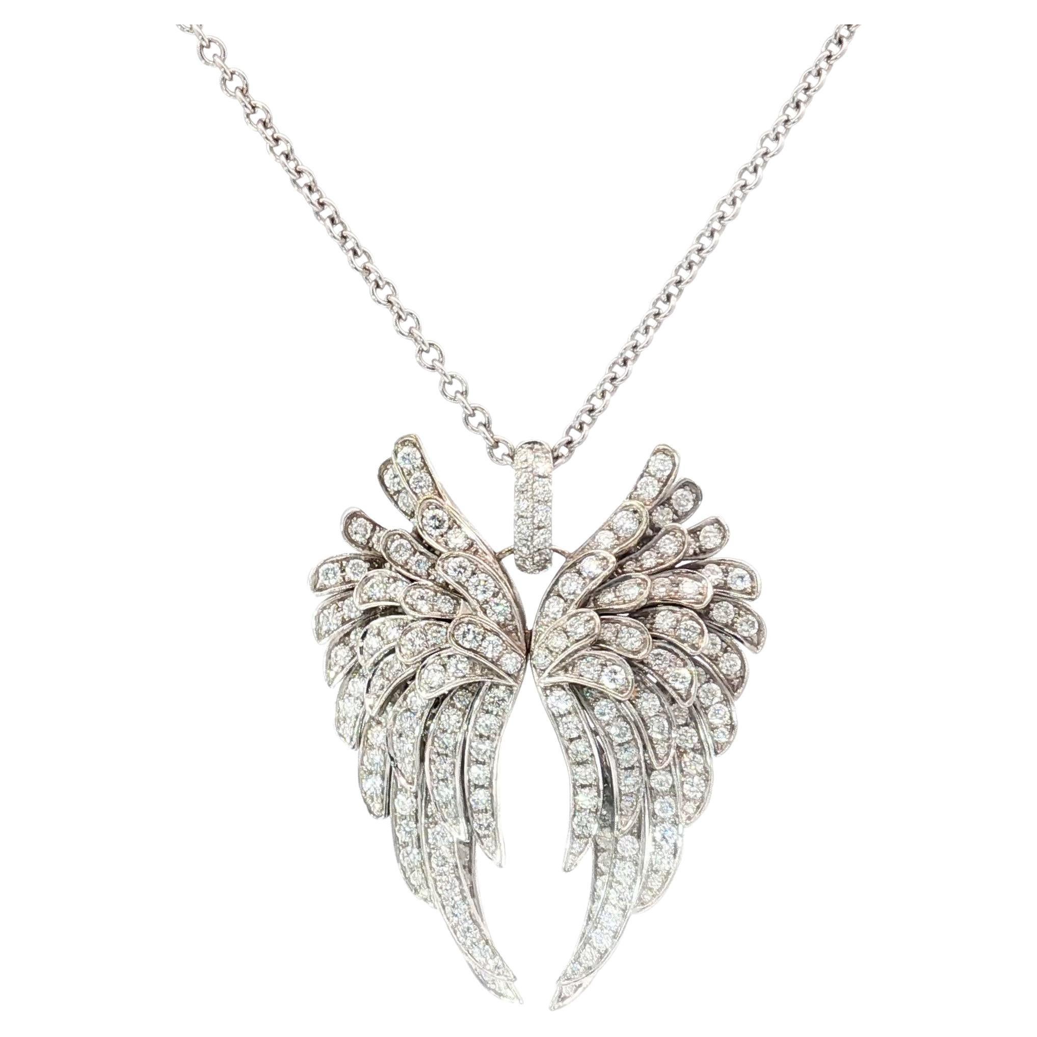 Italian Pierez 18K White Gold Diamond Angel Wings Pendant Approximately 3 Carats