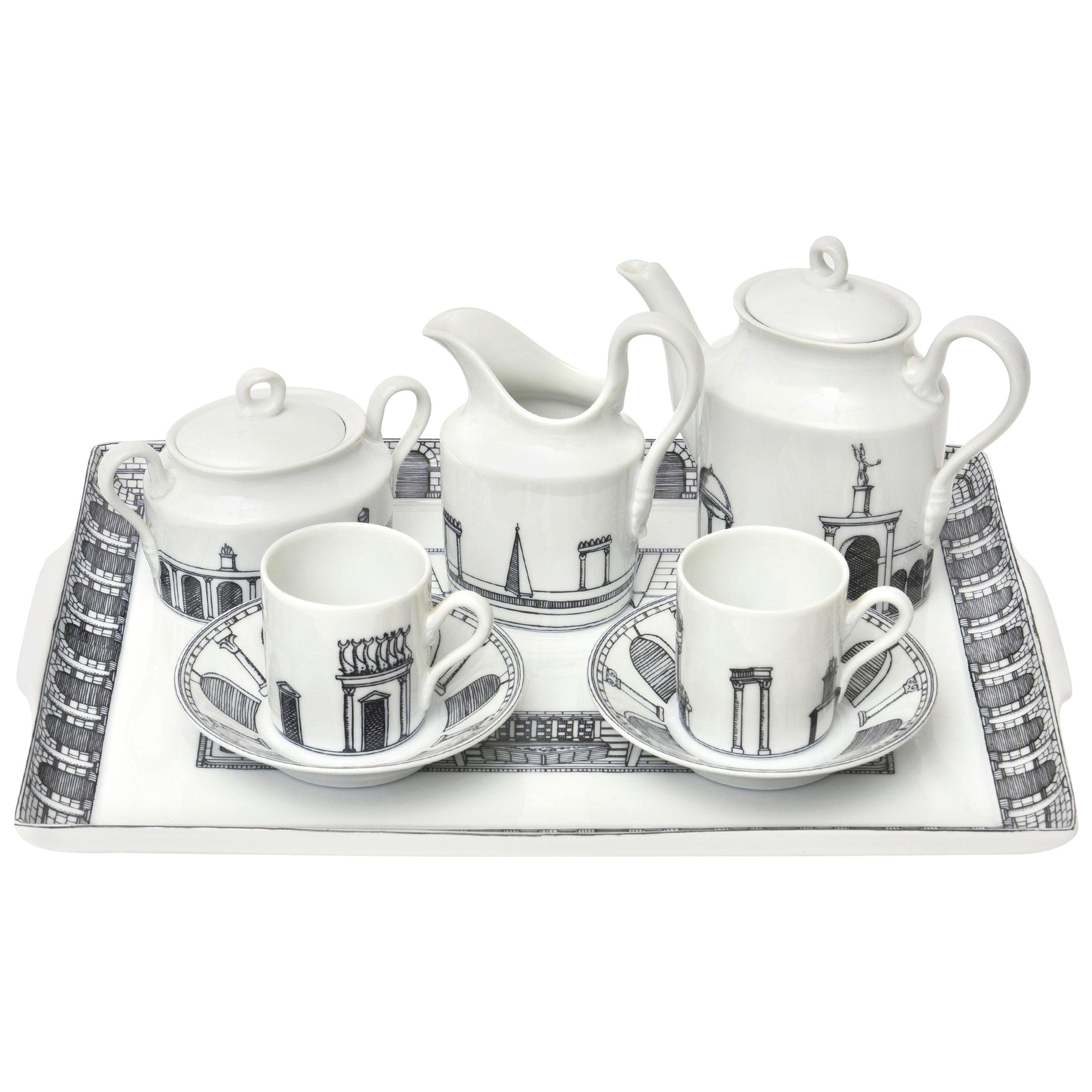 Italian Piero Fornasetti Rare Porcelain Tea or Coffee Set Titled "Architettura"