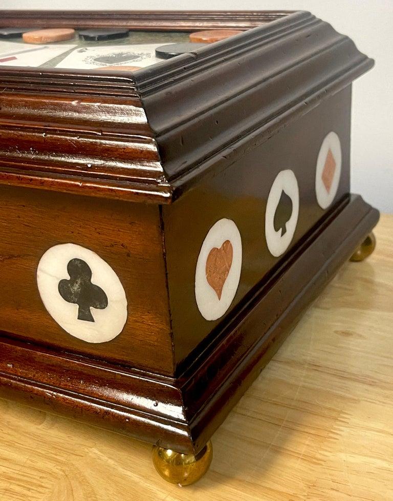 Italian Pietra Dura 'Aces High' Gambling Motif Mahogany Table Box For Sale 2