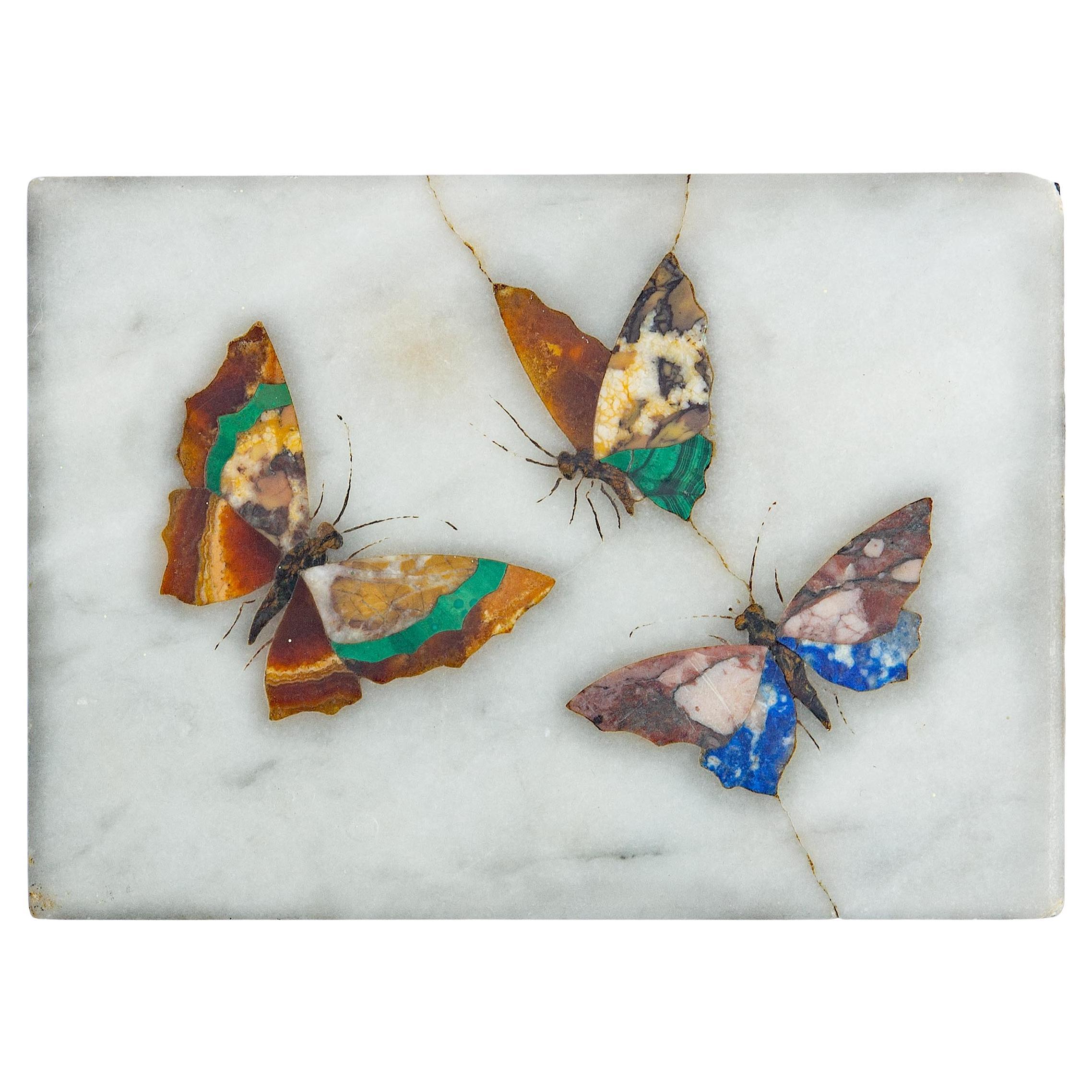 Italian Pietra Dura Butterfly Paperweight Specimen Plaque For Sale
