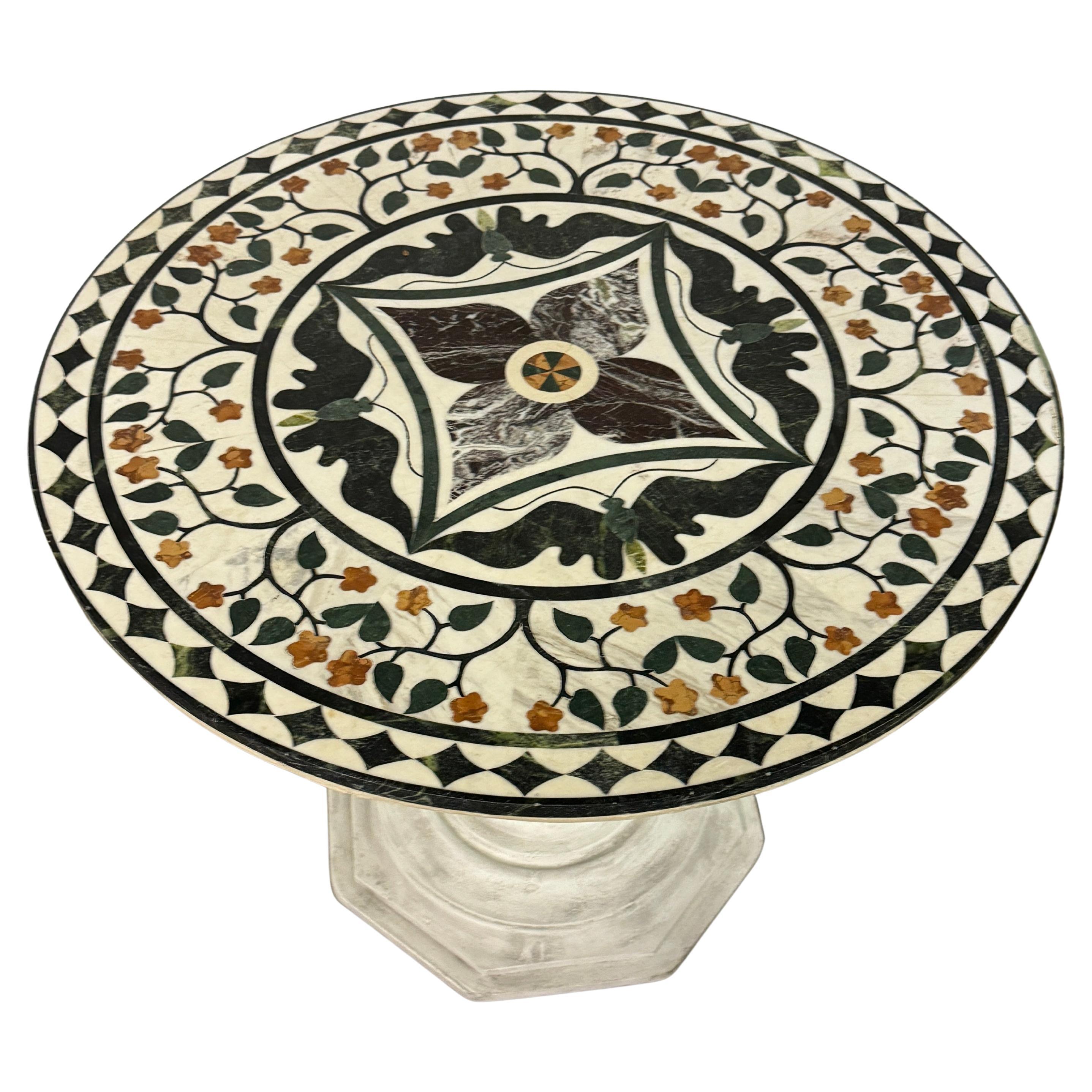 Baroque Italian Pietra Dura Inlaid Marble Center Hall Table  For Sale