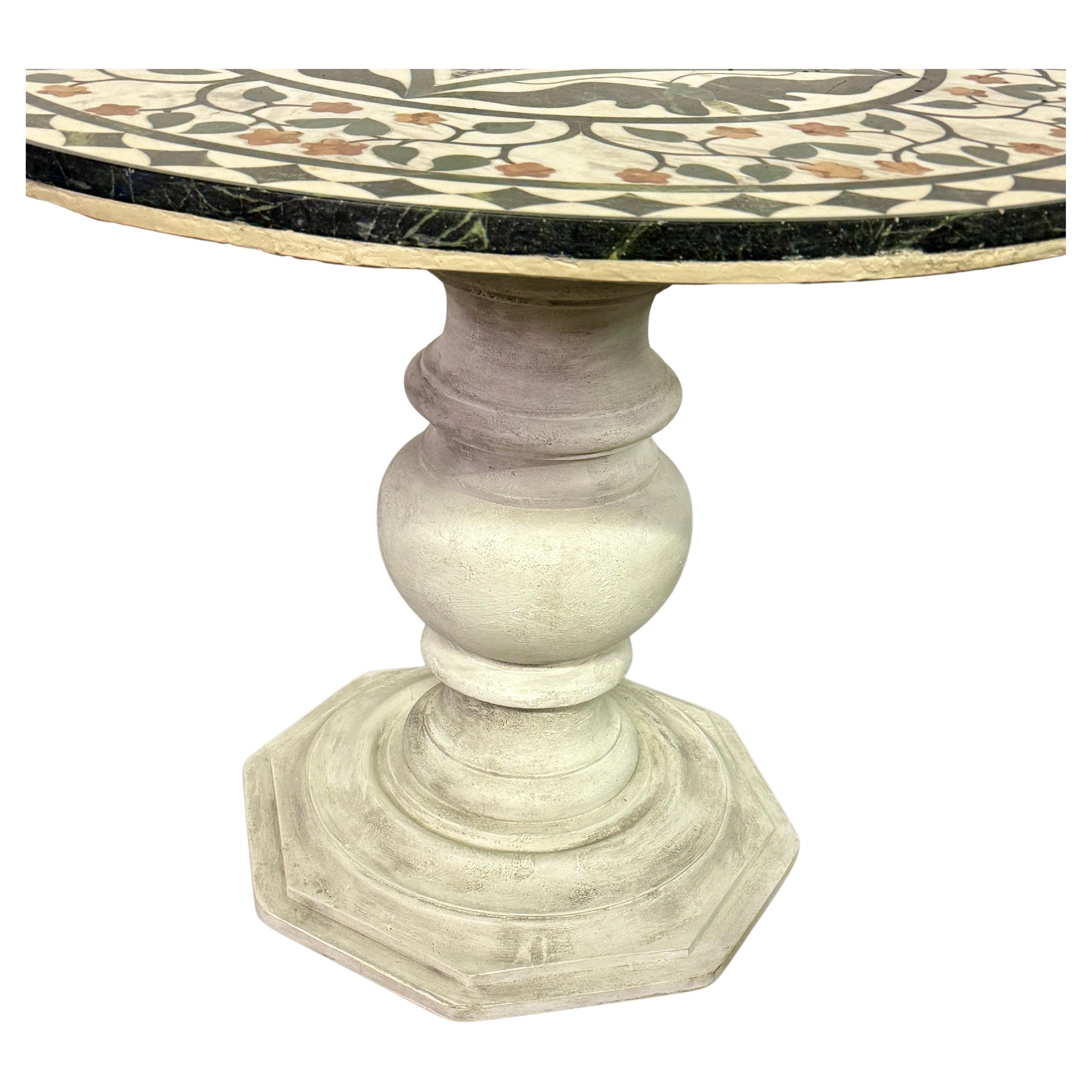 Hand-Crafted Italian Pietra Dura Inlaid Marble Center Hall Table  For Sale