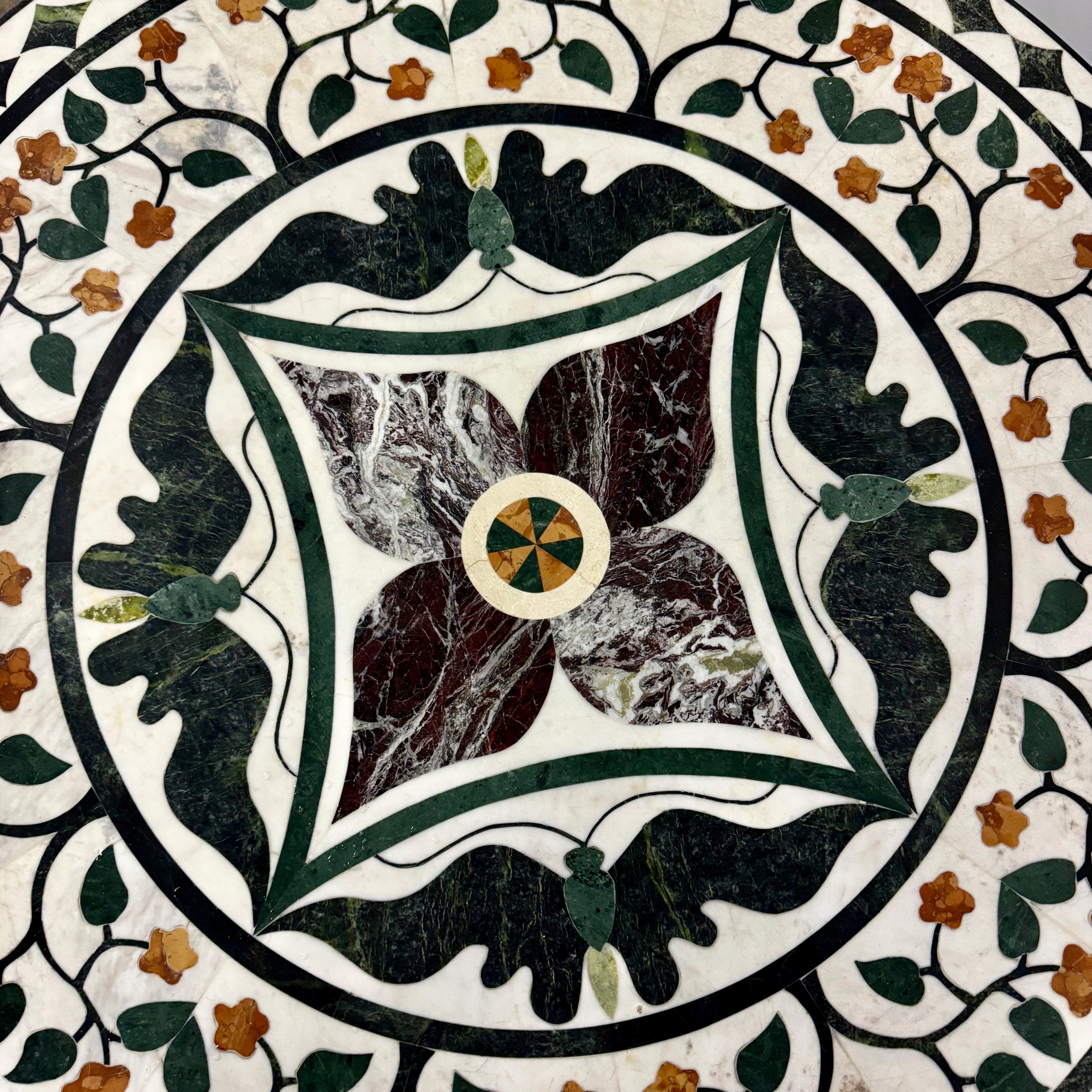 Italian Pietra Dura Inlaid Marble Center Hall Table  In Good Condition For Sale In Haddonfield, NJ