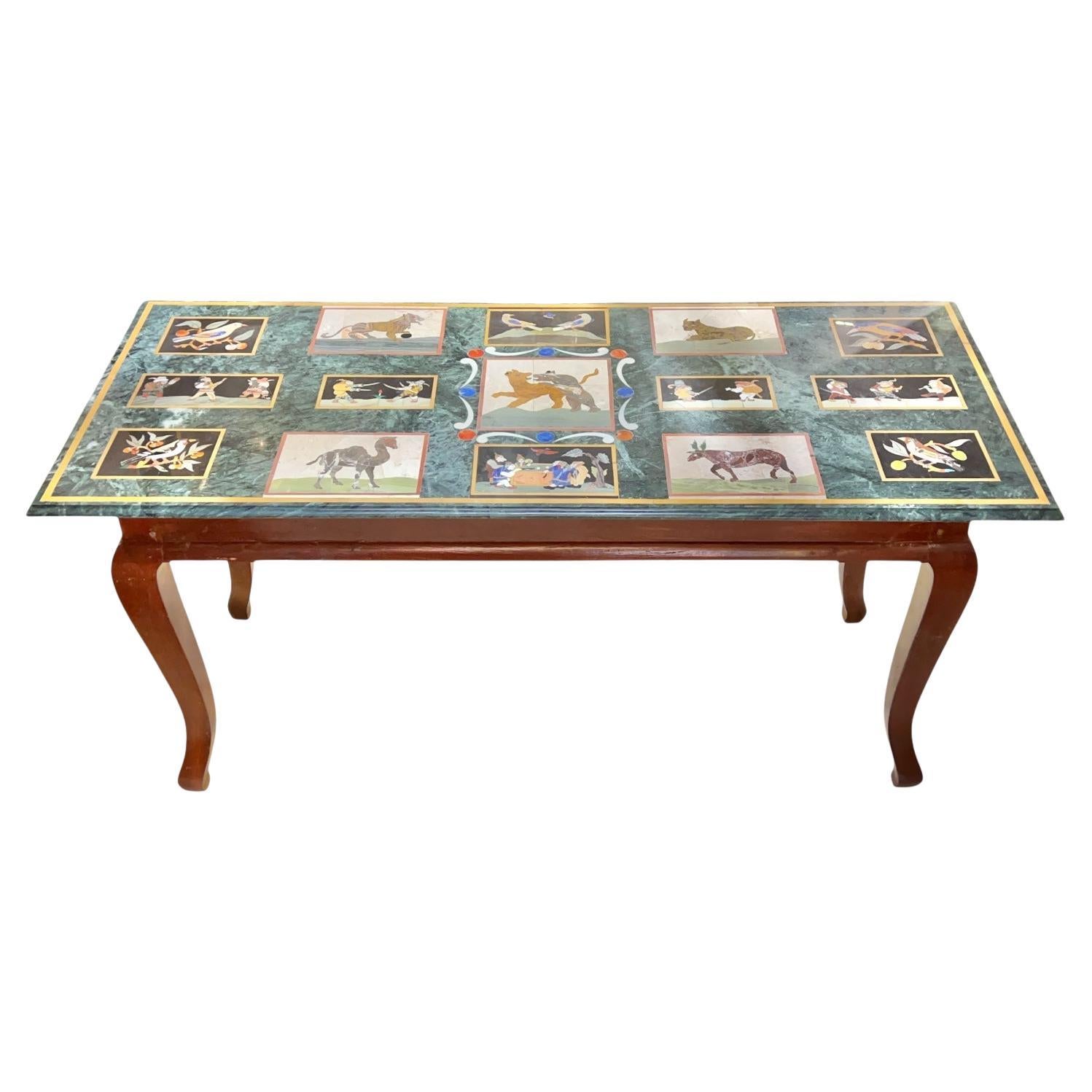 Italian Pietra Dura Inlaid Marble Top Coffee Table