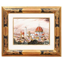 Italian Pietra Dura Landscape in Giltwood & Ebonized Frame