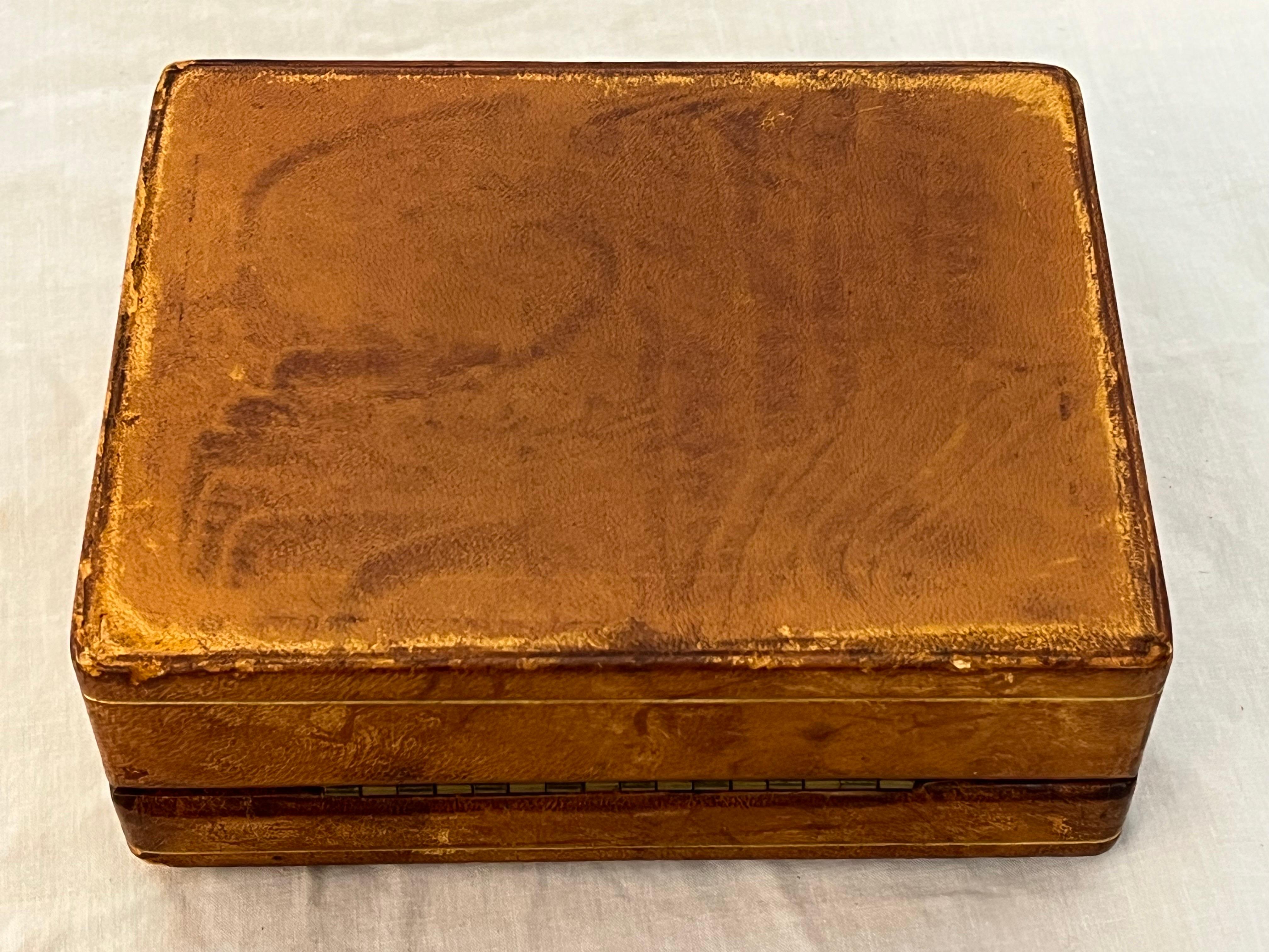 Italian Pietra Dura, Leather and Gilt Midcentury Card or Stash or Trinket Box 6