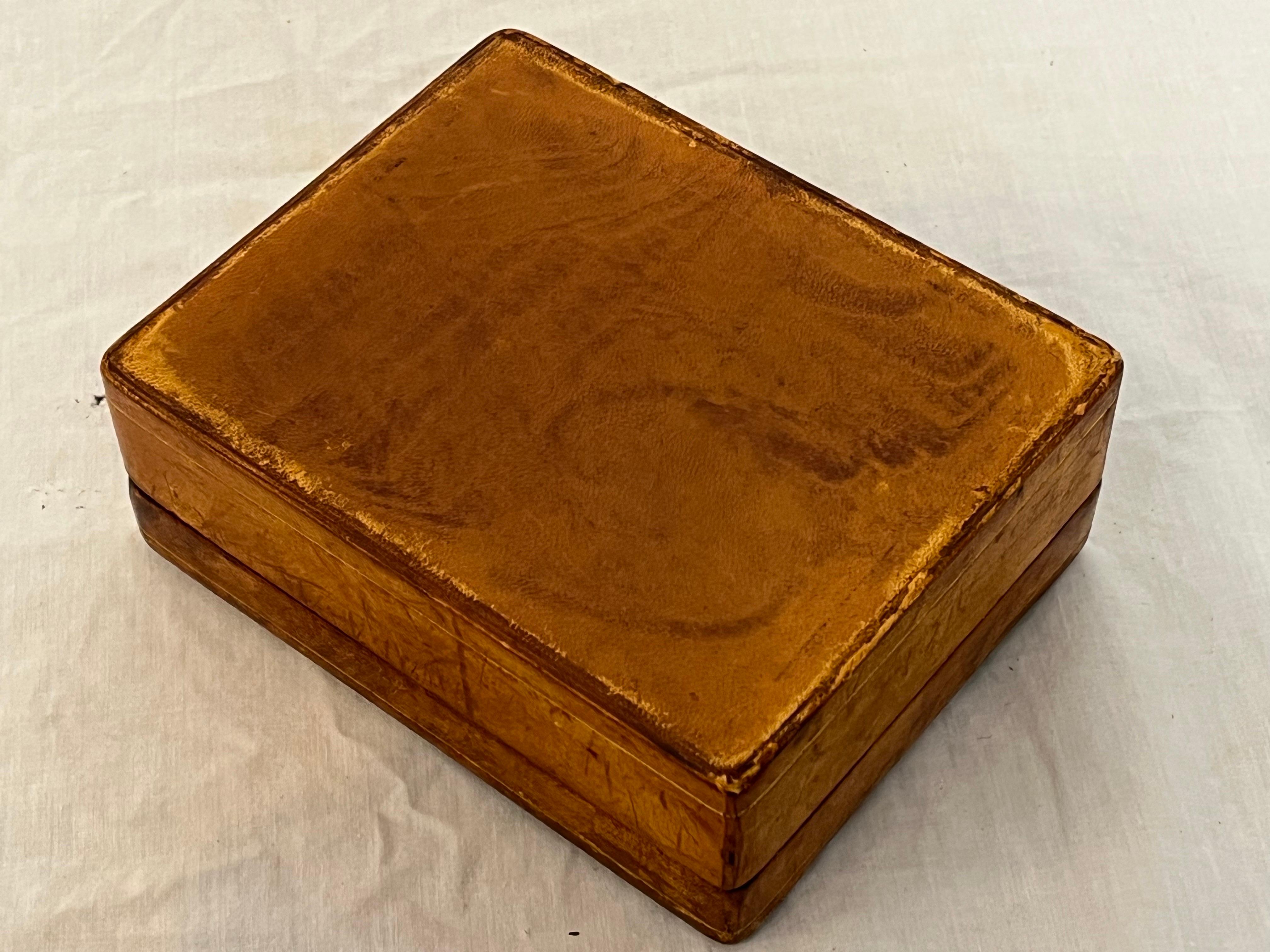 Italian Pietra Dura, Leather and Gilt Midcentury Card or Stash or Trinket Box 7