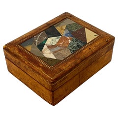 Retro Italian Pietra Dura, Leather and Gilt Midcentury Card or Stash or Trinket Box