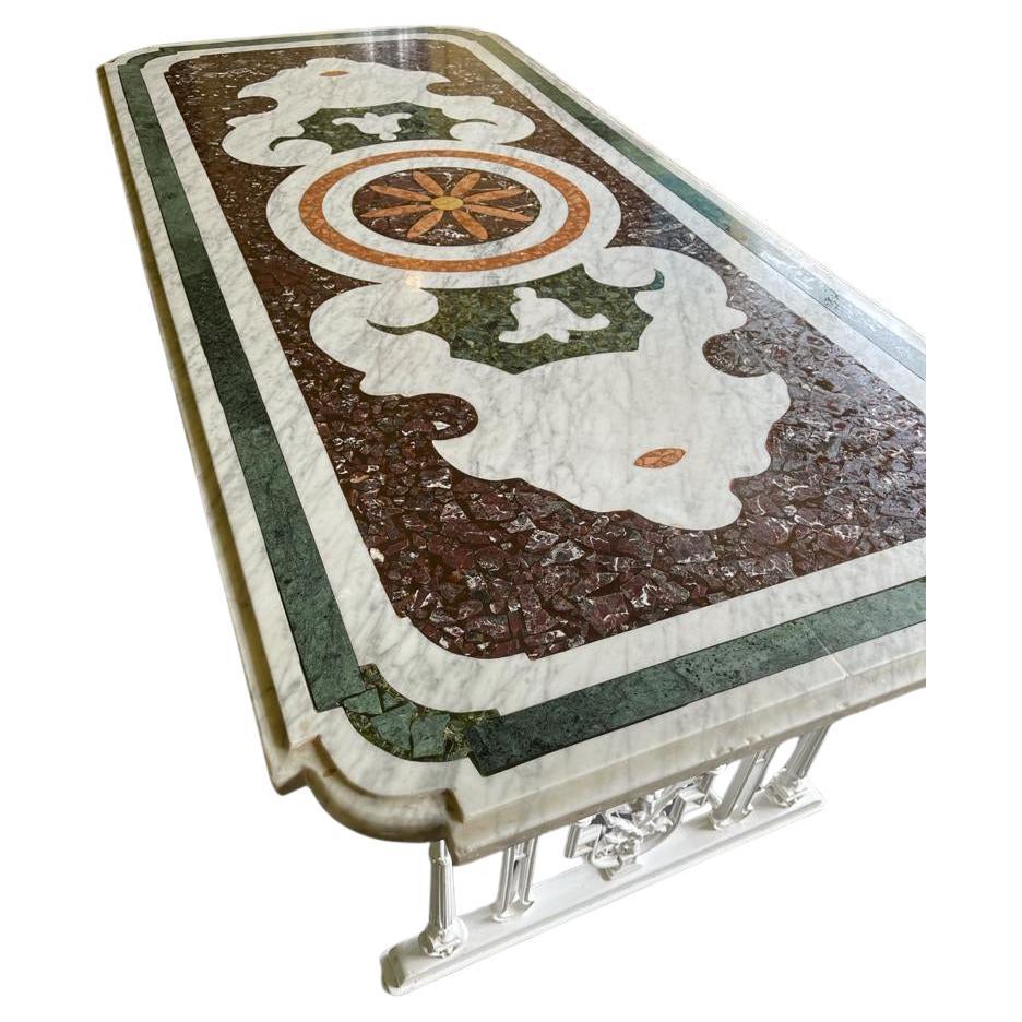 Table centrale italienne en marbre Pietra Dura avec six chaises en vente
