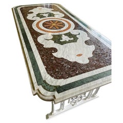 Table centrale italienne en marbre Pietra Dura avec six chaises
