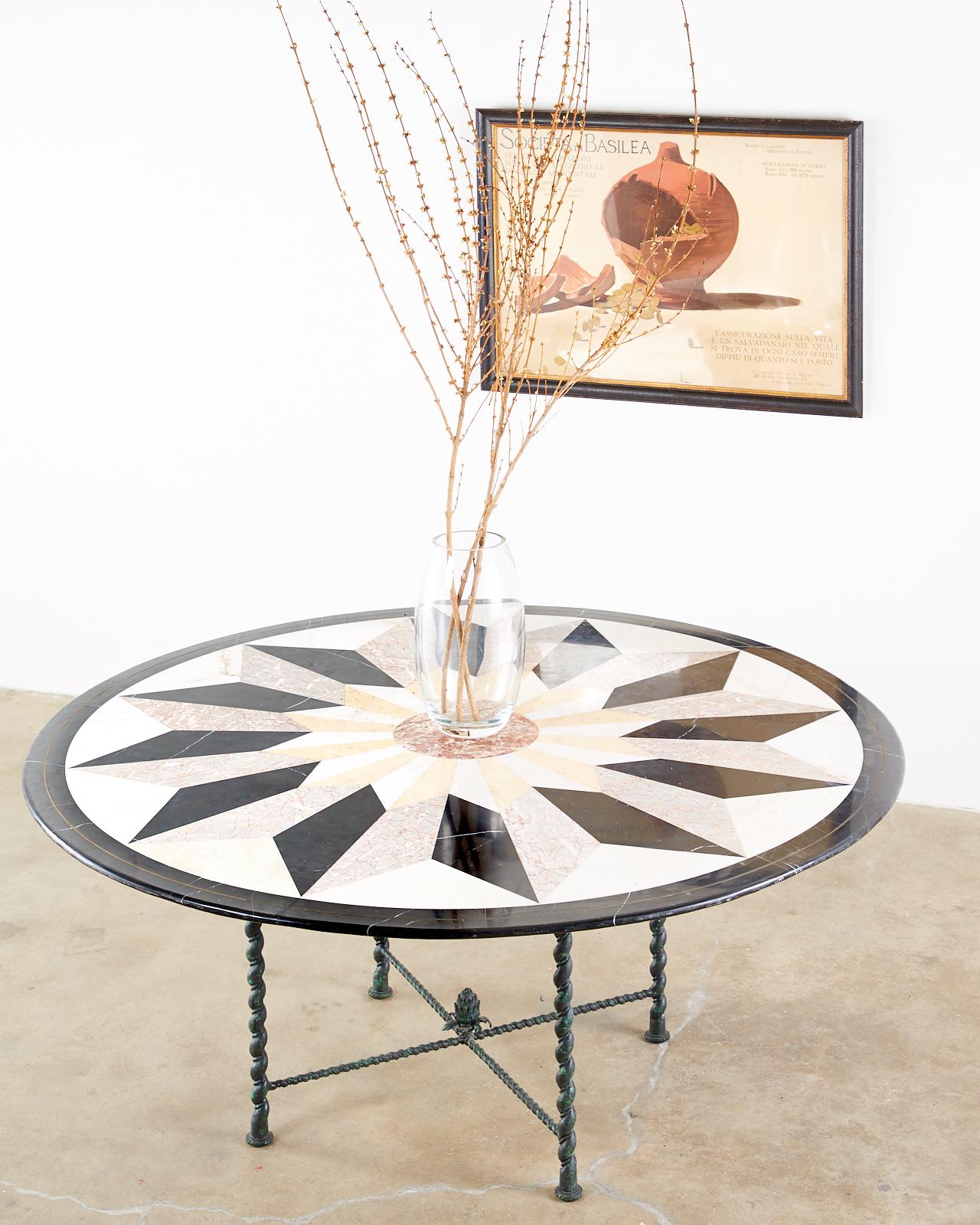 Italian Pietra Dura Marble Inlay Bronze Garden Dining Table In Fair Condition In Rio Vista, CA