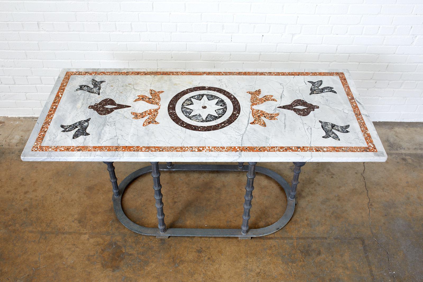 Hand-Crafted Italian Pietra Dura Marble Inlay Garden Dining Table
