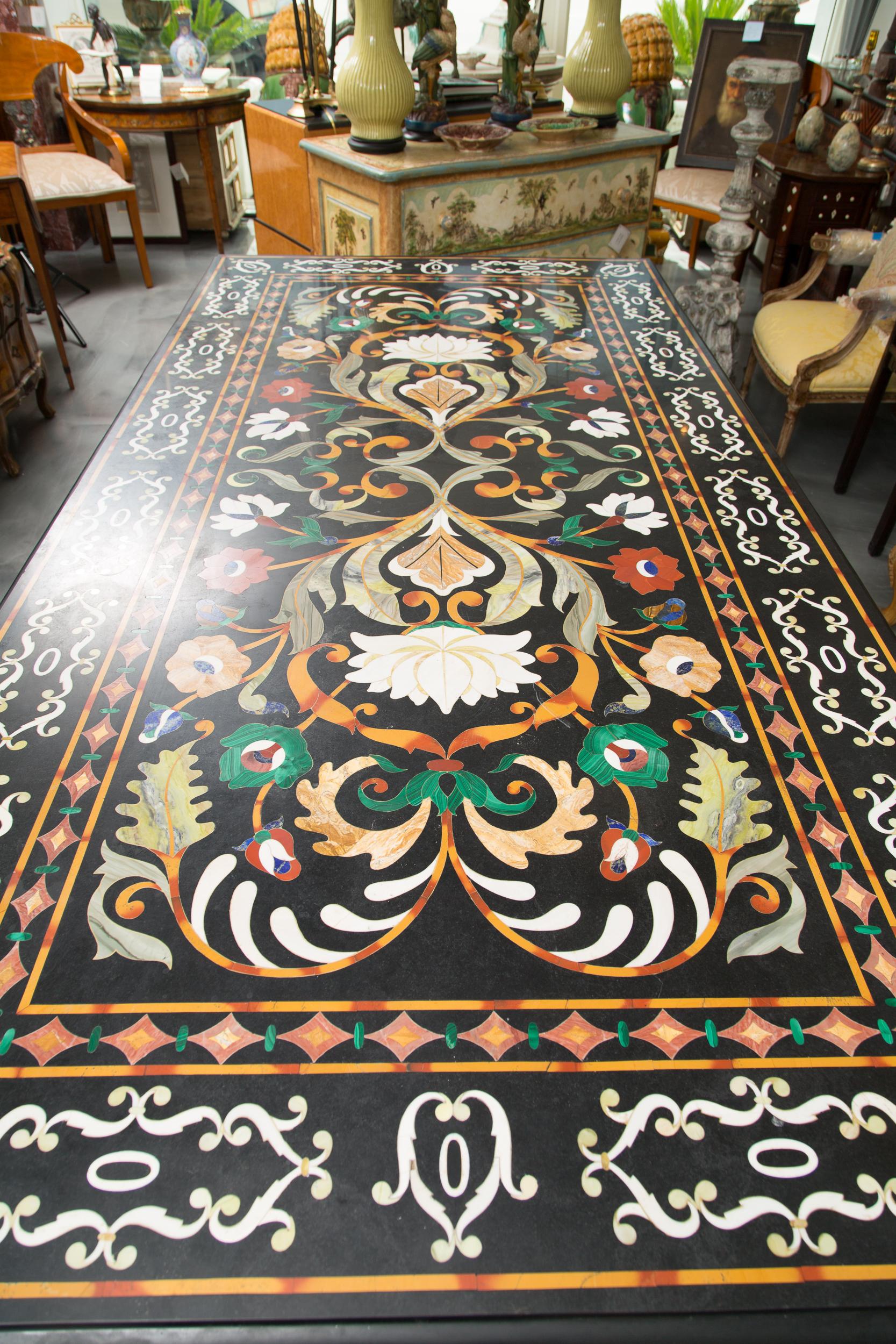 Italian Pietra Dura Marble Table and Plinths 4