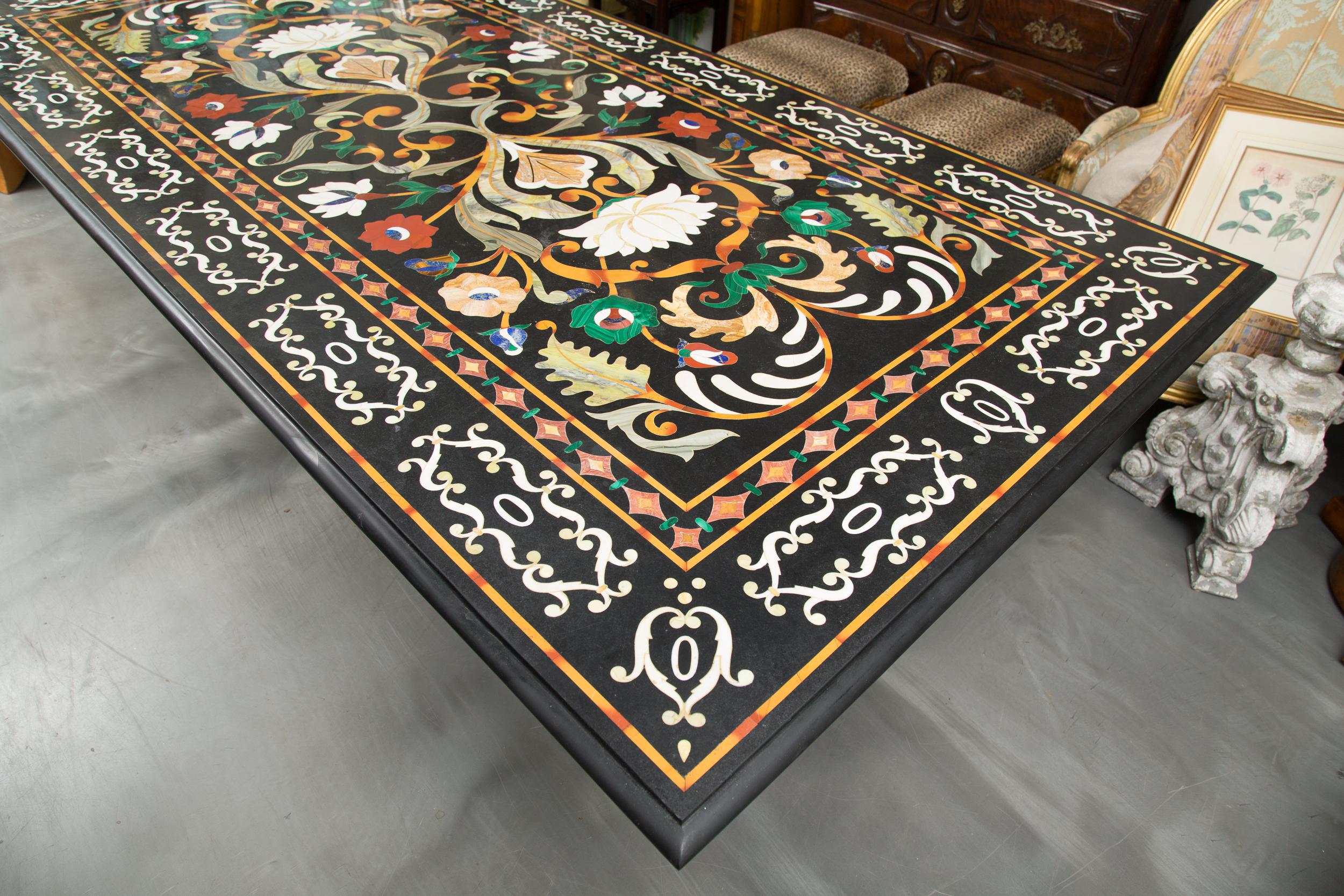 Italian Pietra Dura Marble Table and Plinths 6