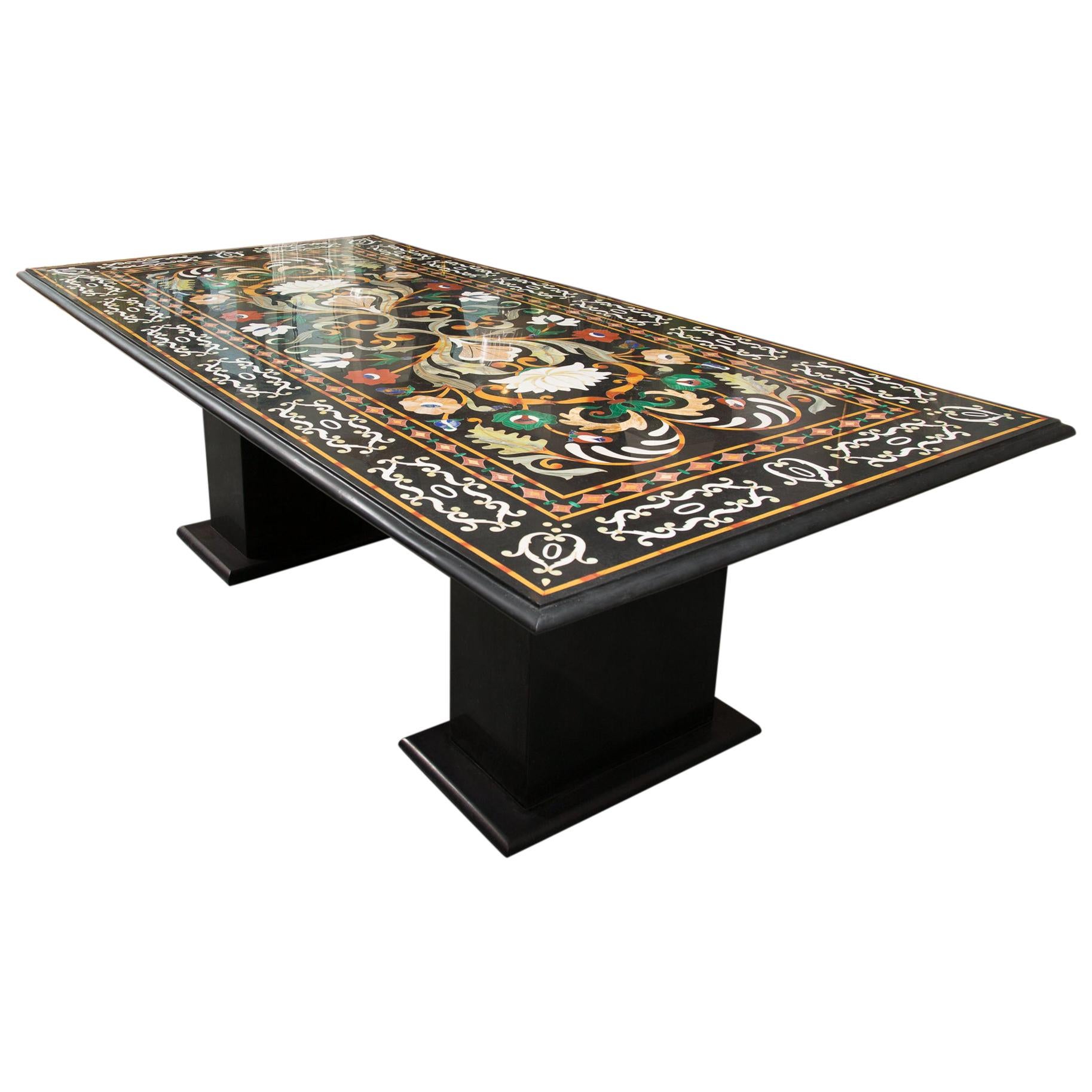 Italian Pietra Dura Marble Table and Plinths