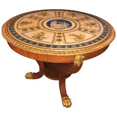 Retro Italian Pietra Dura Marble-Top Centre Table with Figurative Burl Wood Base