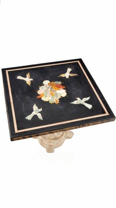 Italian Pietra Dura Marble Top Partial Gilt Wrought-Iron Table
