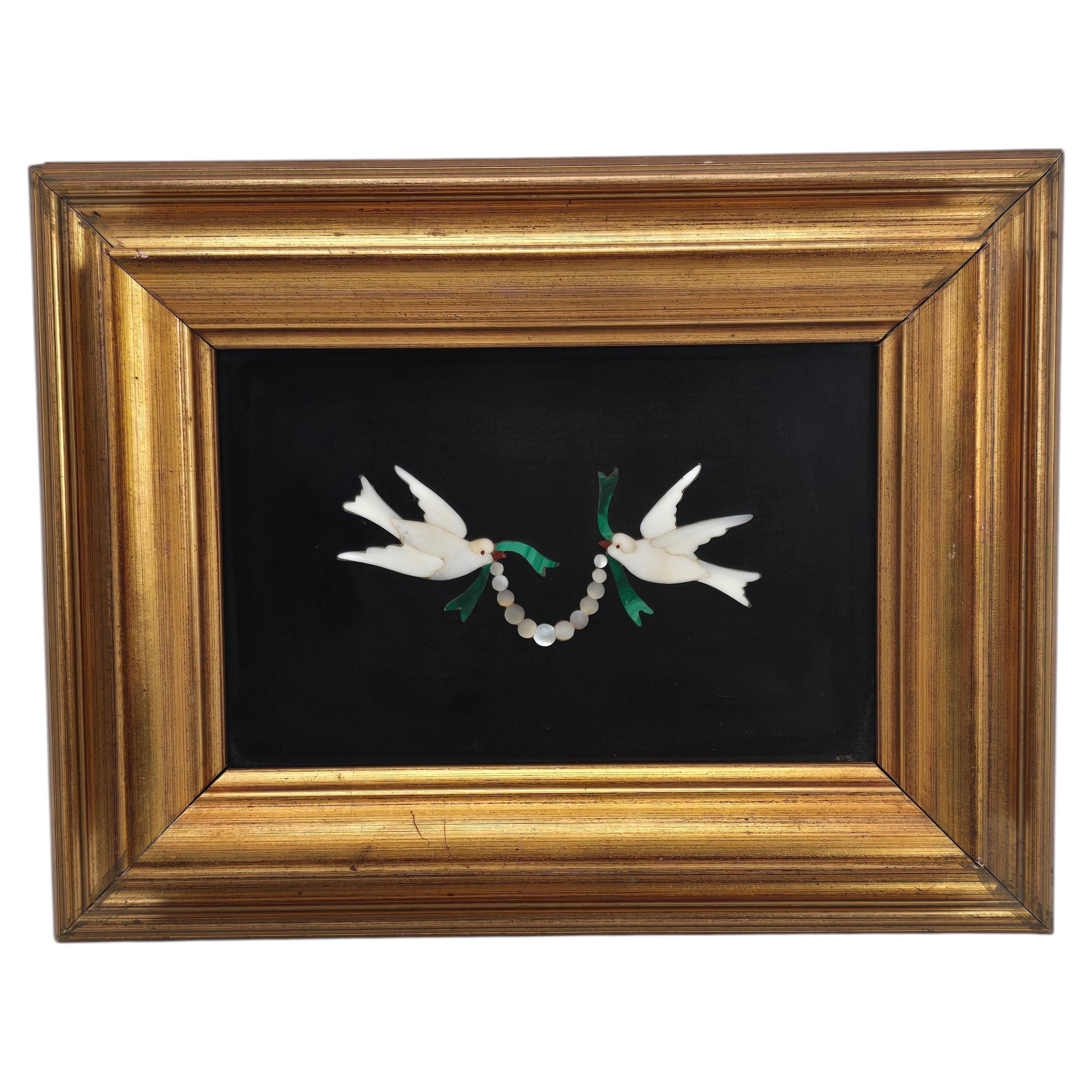 Italian Pietra Dura Mosaic Bird Dove Plaque Buccioni