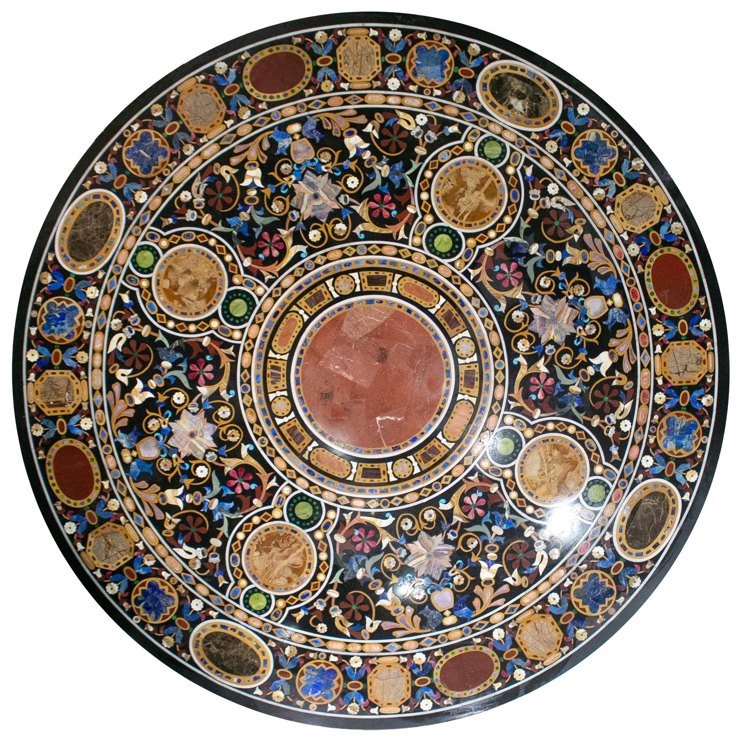 Italian Pietra Dura Mosaic Inlay Stone Round Tabletop in Florentine Style