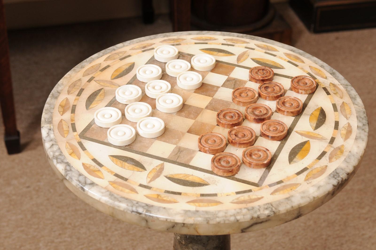 Italian Pietra Dura Round Carved Marble Game Table ca. 1880 9