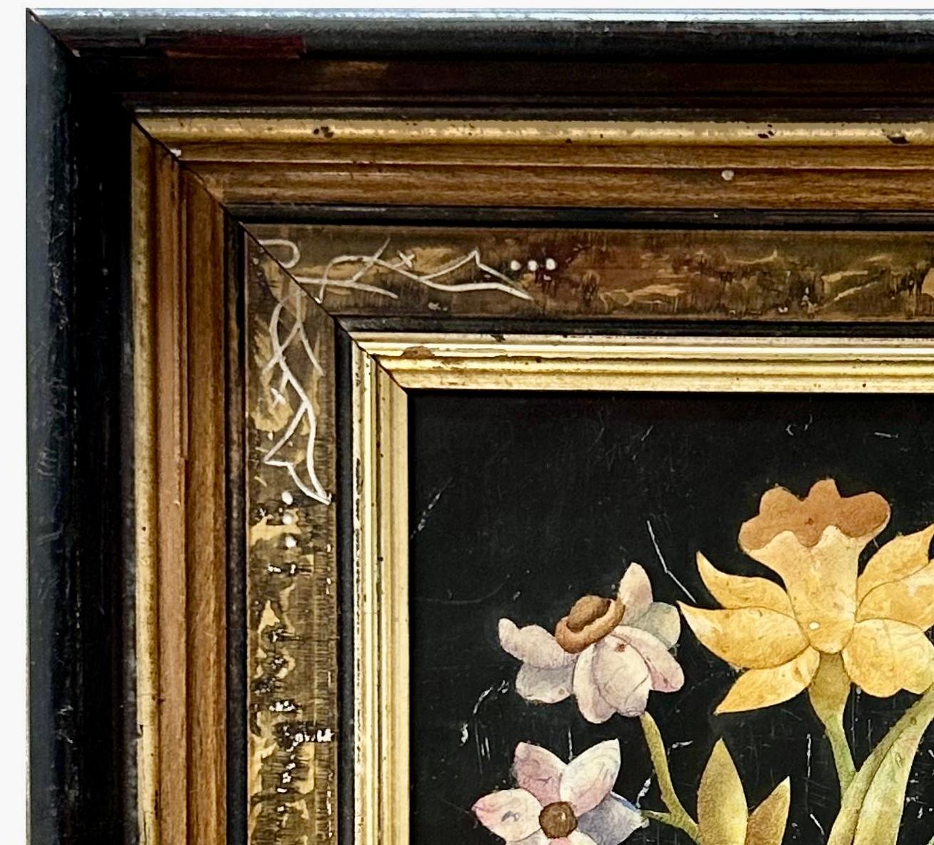 Baroque Italian Pietra Dura Stone Plaque Framed For Sale