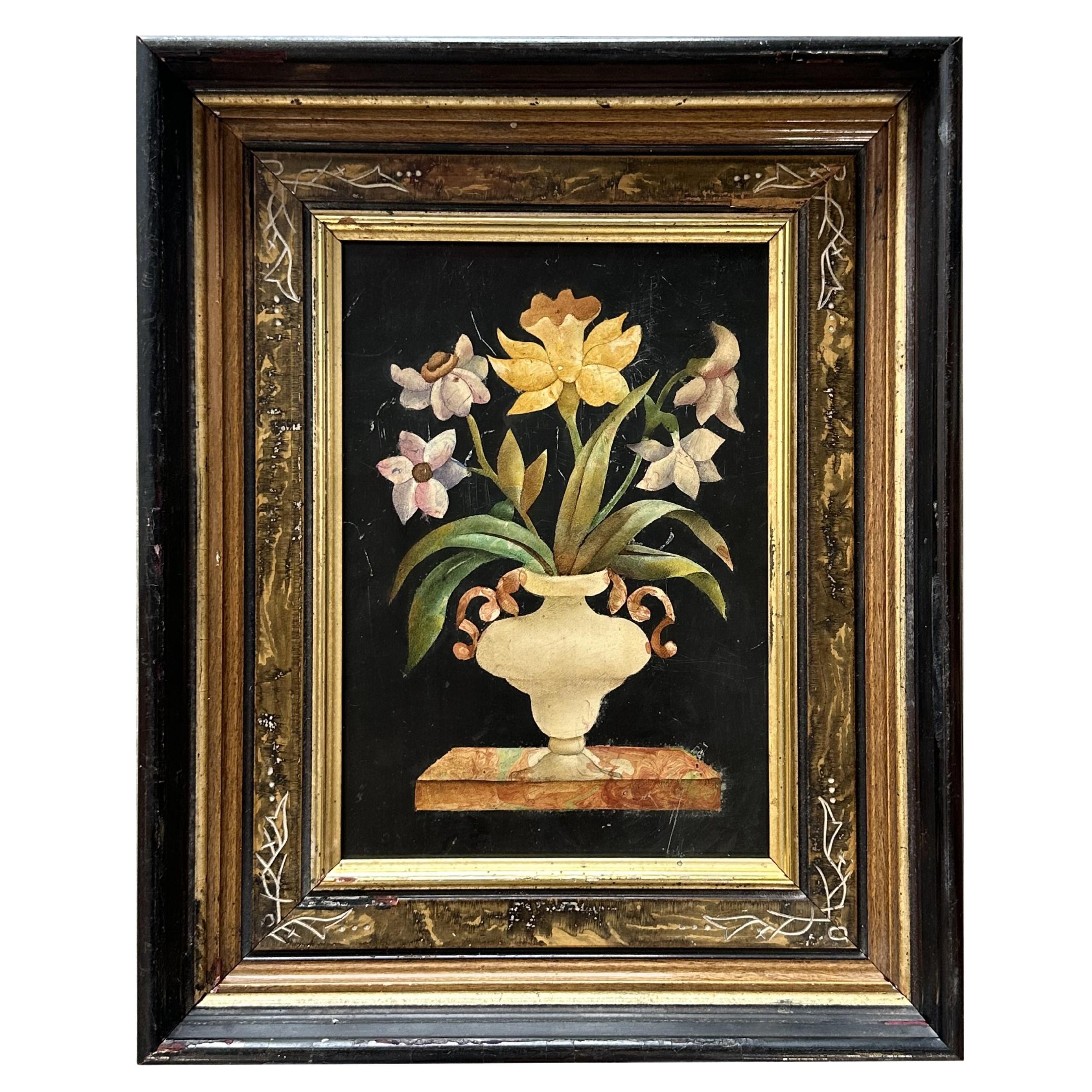 Italienische Pietra Dura-Steinplakette aus Stein, gerahmt