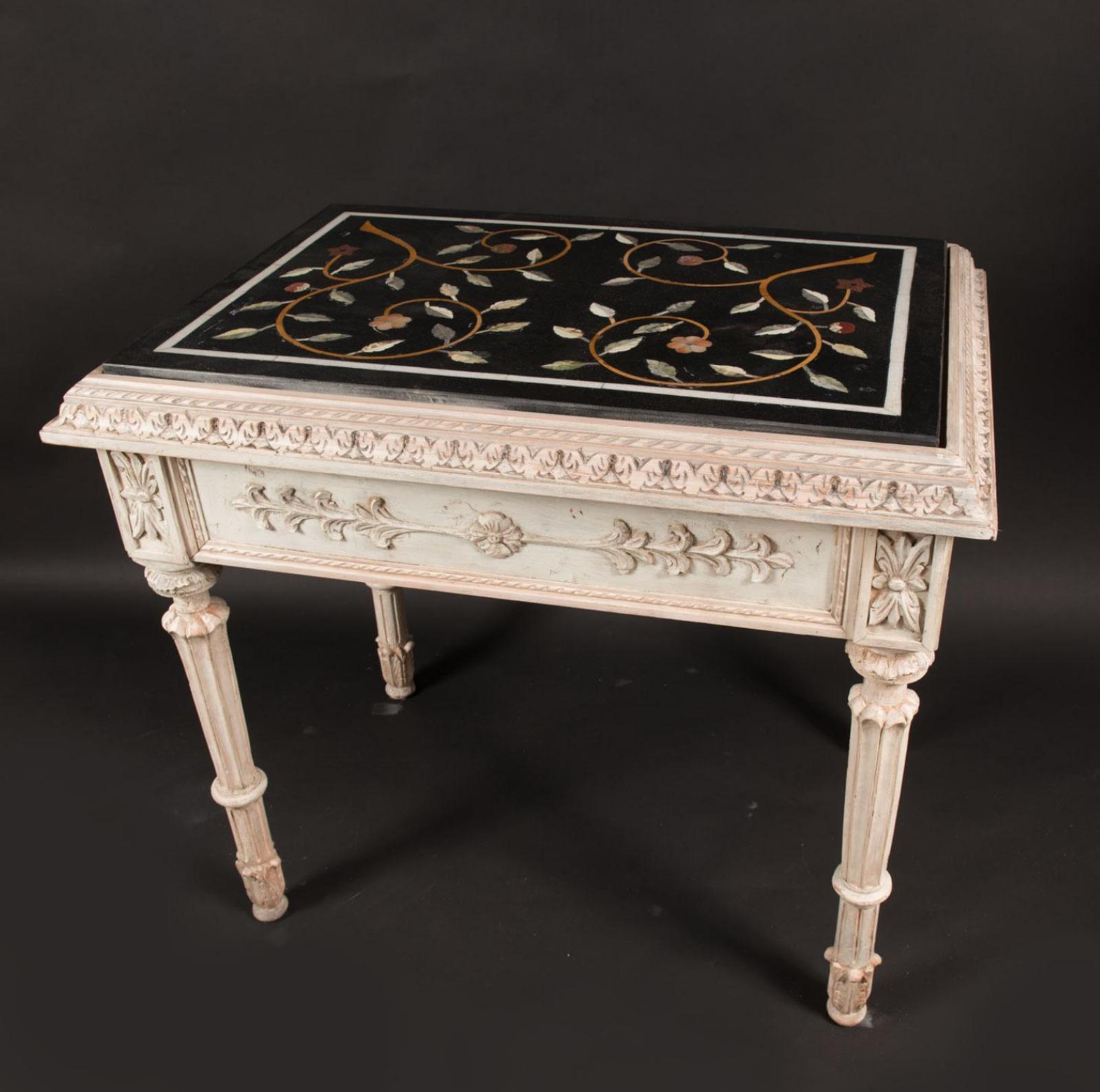 Hand-Crafted Italian Pietra Dura Table, 19th Century For Sale