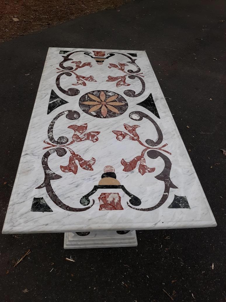 Hand-Carved Italian Inlaid Stone and Marble Pietra Dura Table