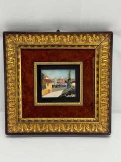 Italian Pietra Dura View of Florence in Parcel-Gilt and Burl Veneer Frame