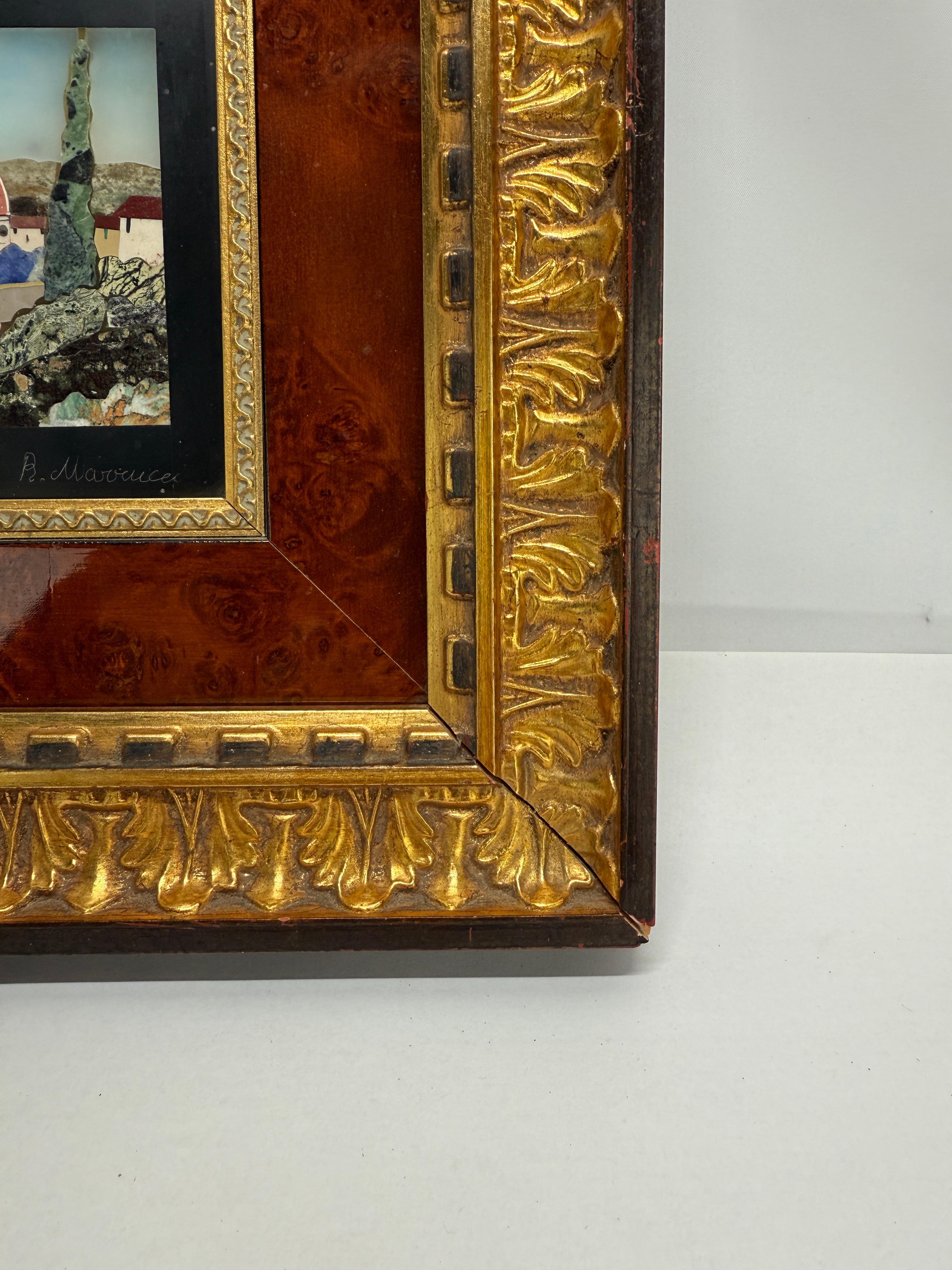 Italian Pietra Dura View of Florence in Parcel-Gilt and Burl Veneer Frame (Lapis Lazuli) im Angebot